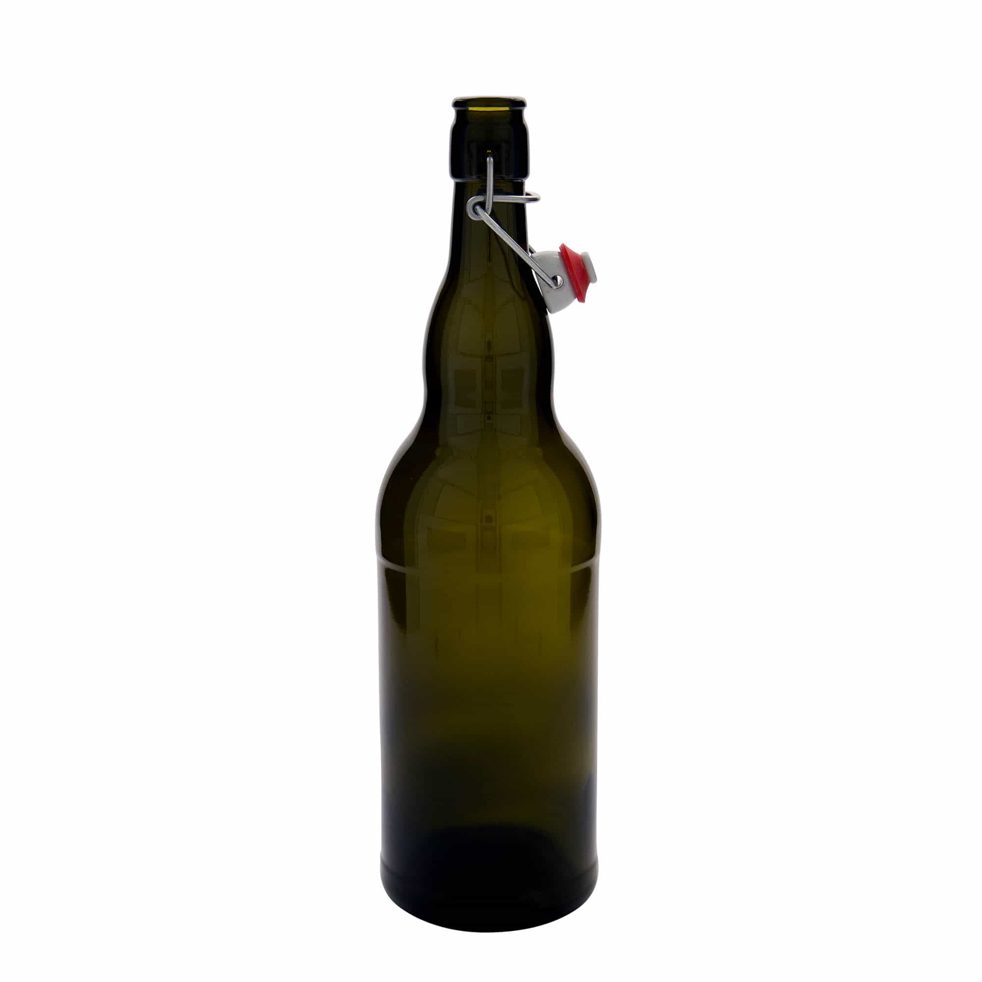 1.000 ml ølflaske Belgia, glass, antikkgrønn, åpning: patentkork