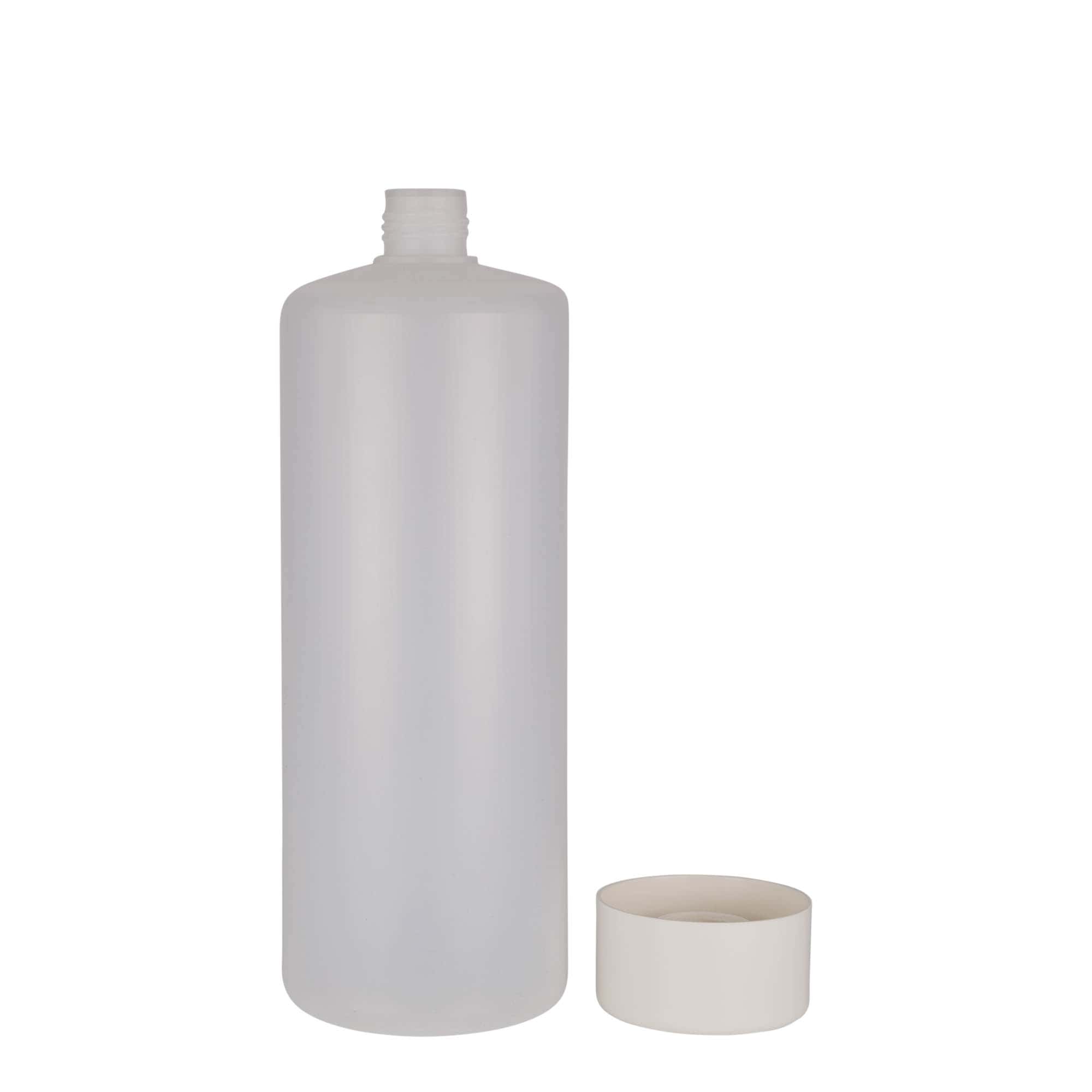 1000 ml rundflaske, PE-plast, natur, åpning: Skrulokk