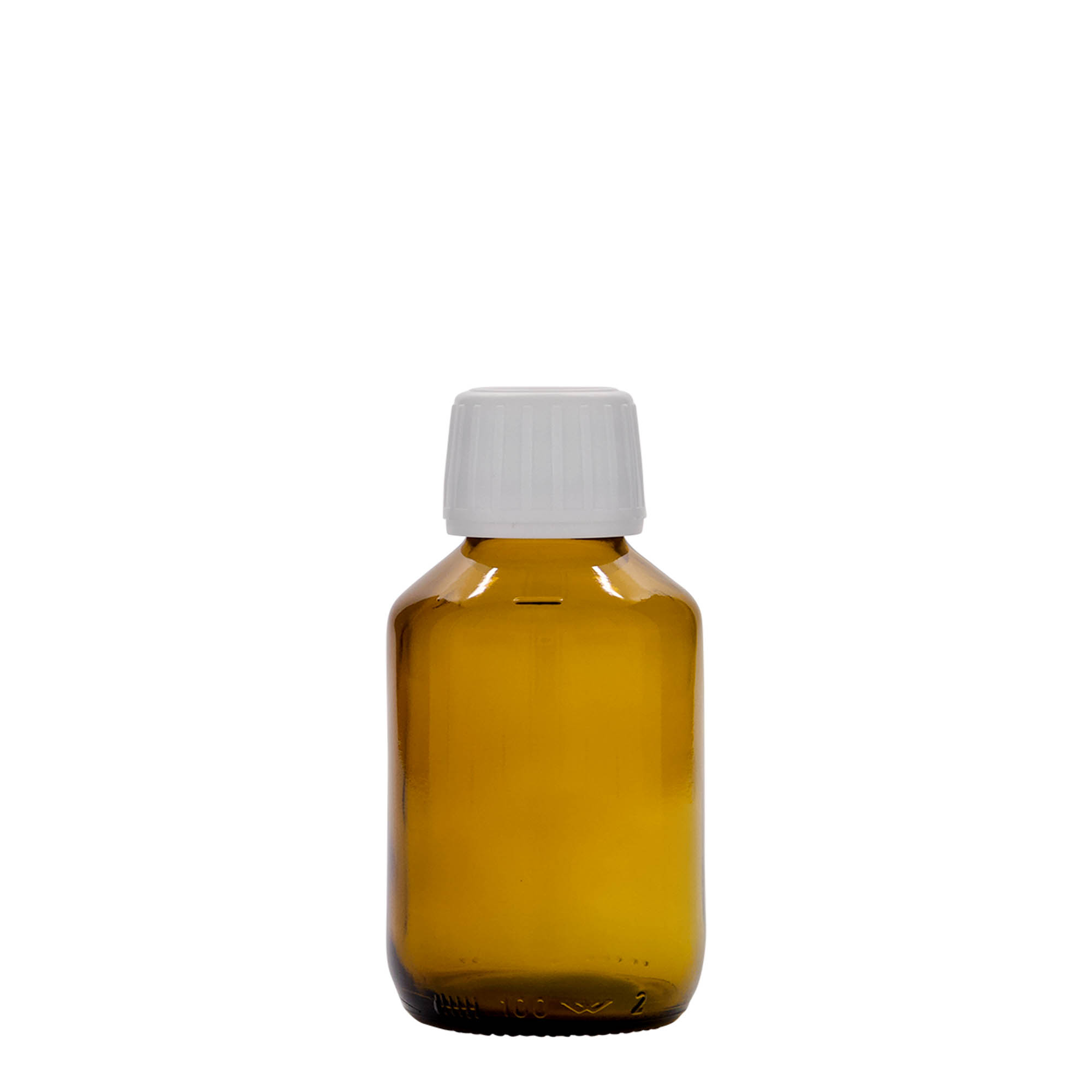 100 ml medisinsk flaske, brun, glass, åpning: PP 28