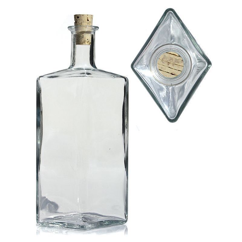 500 ml glassflaske 'Riva', diamantformet, munn: kork 500 ml glassflaske 'Riva', diamantformet, munn: kork