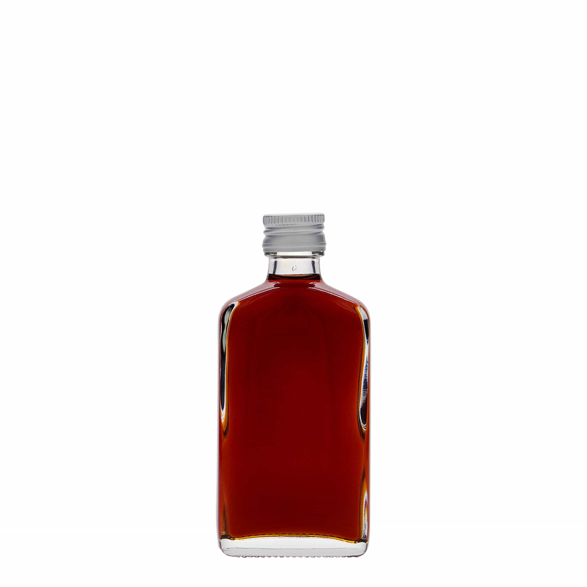 50 ml lommeflaske, rektangulær, glass, åpning: PP 18