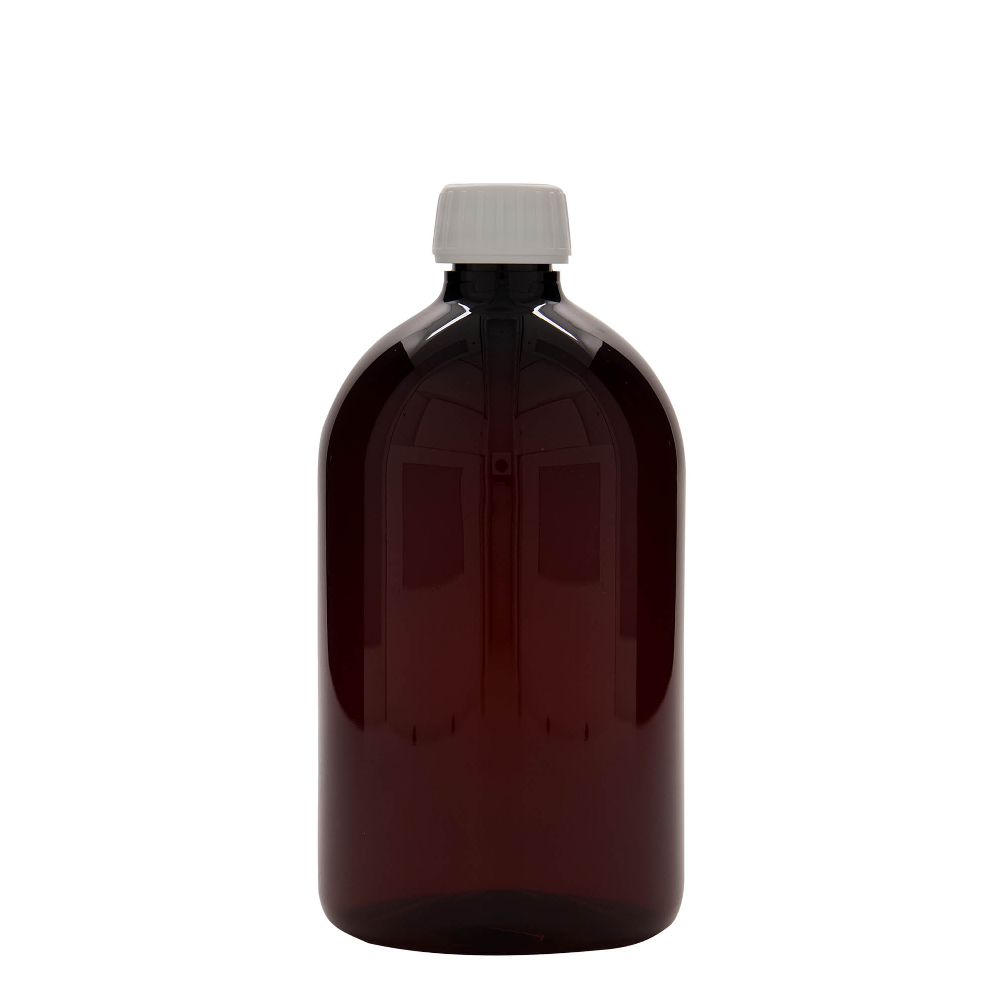 1.000 ml PET-medisinflaske, brun, plast, åpning: PP 28