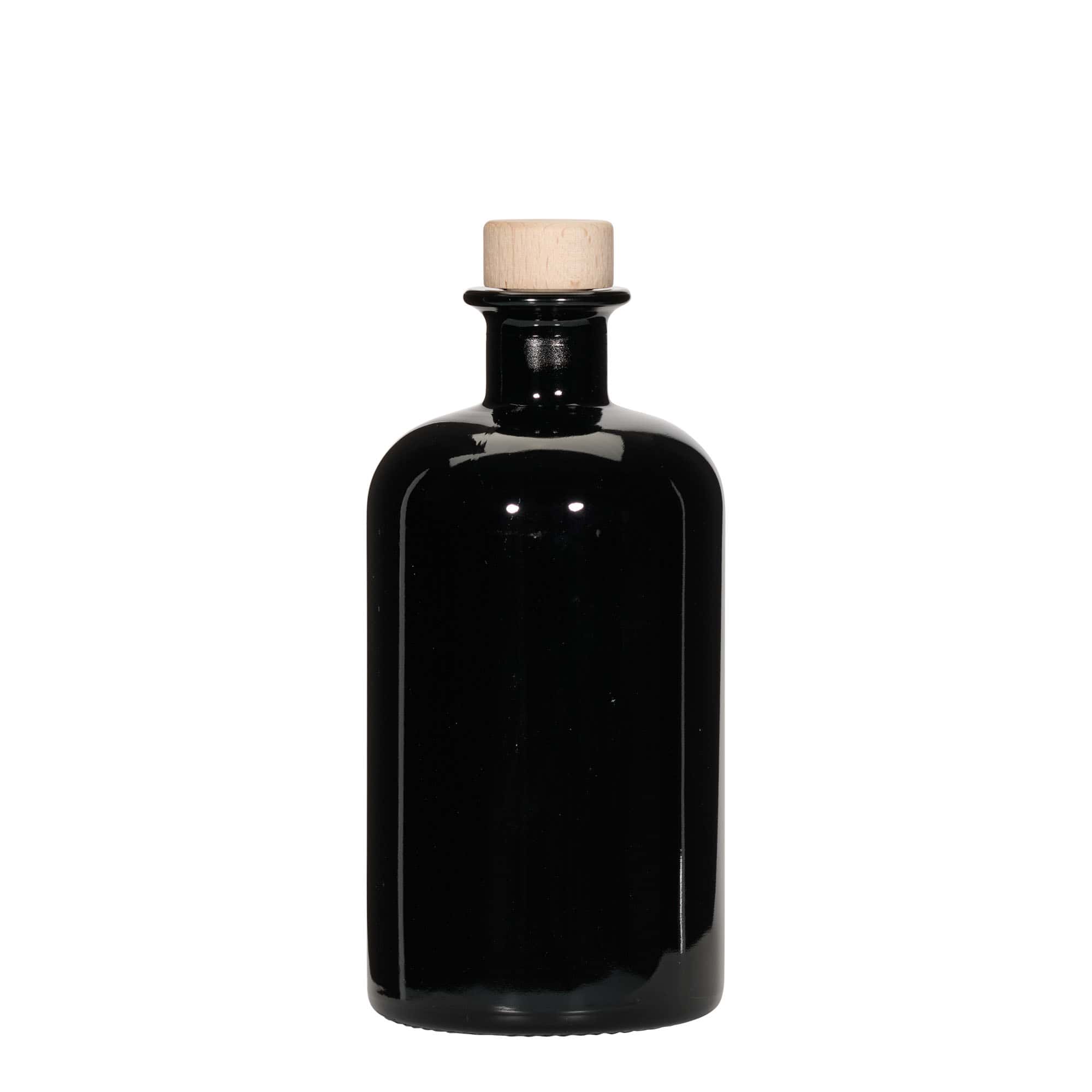 500 ml apotekerglassflaske, svart, åpning: Kork