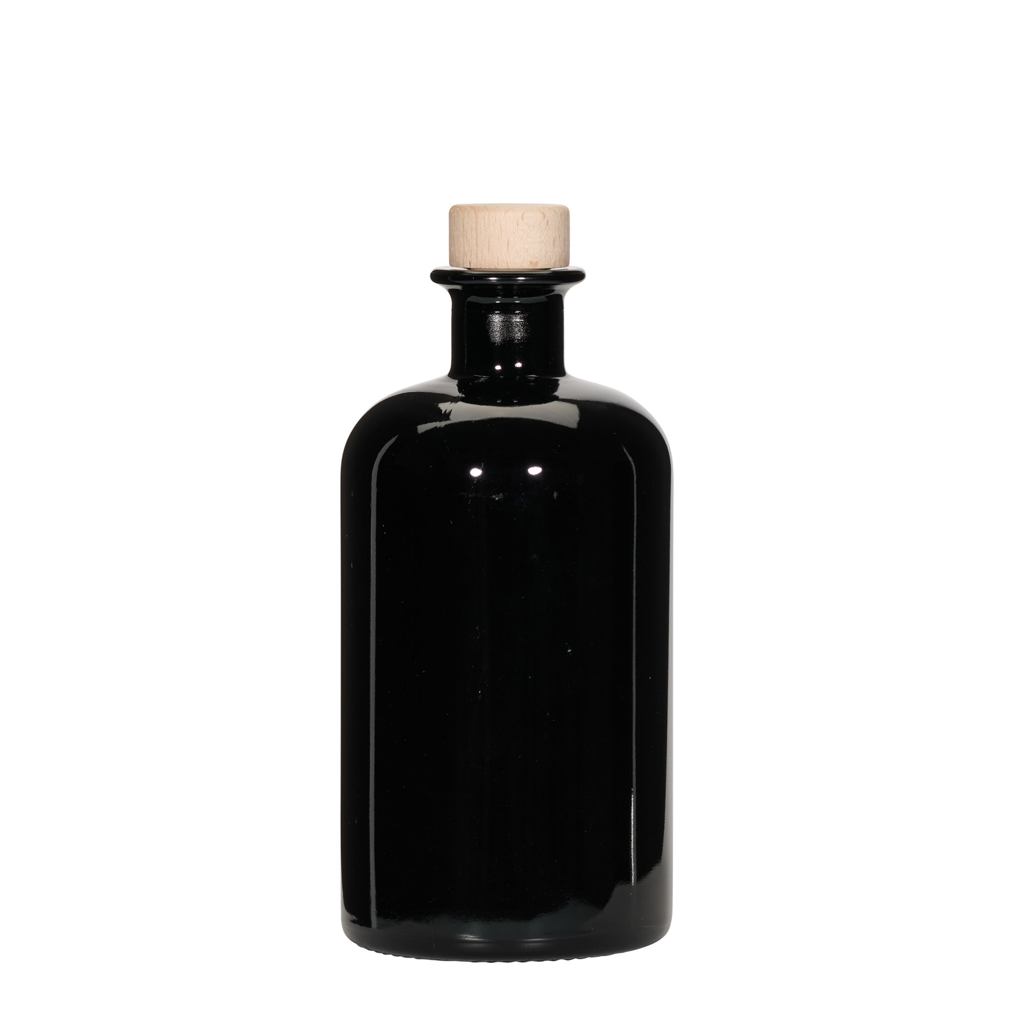 500 ml glassflaske apotek, svart, åpning: kork