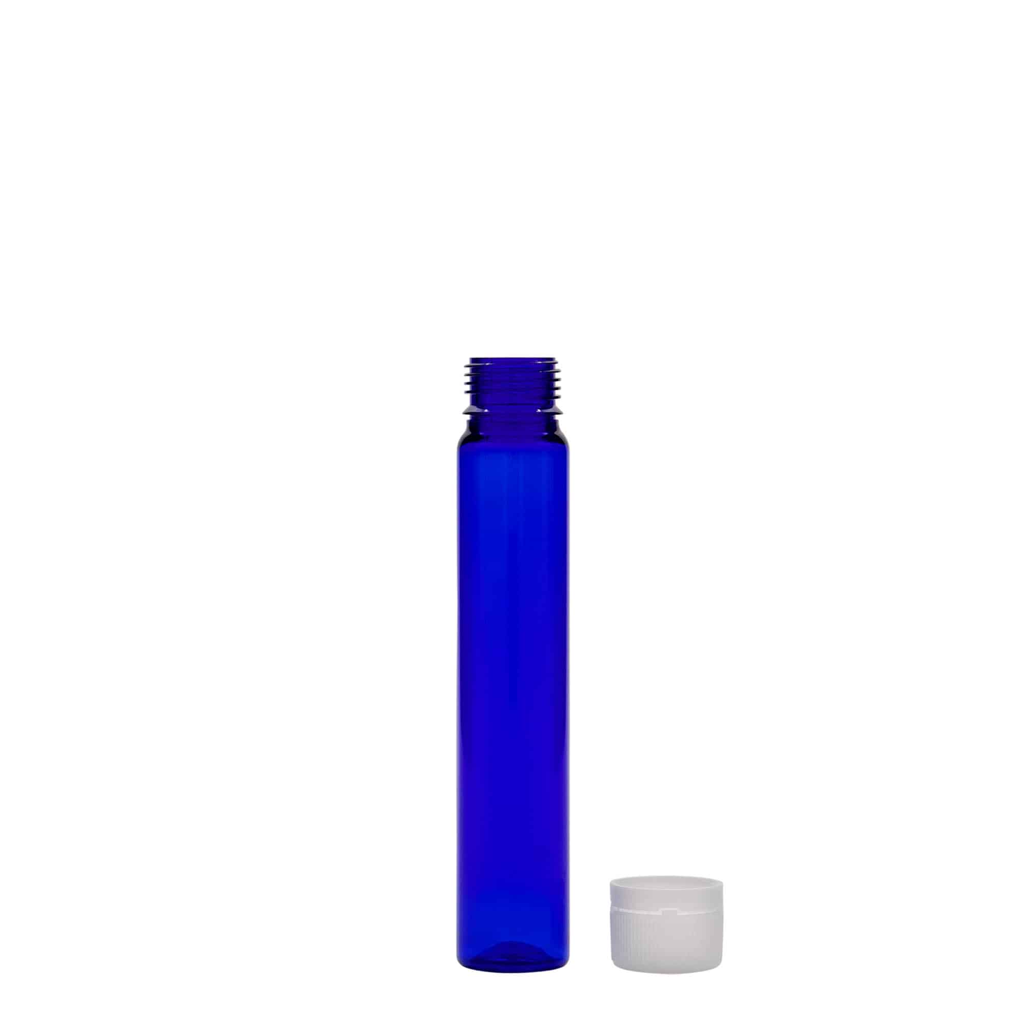25 ml PET-rør, plast, kongeblå, åpning: skrukork