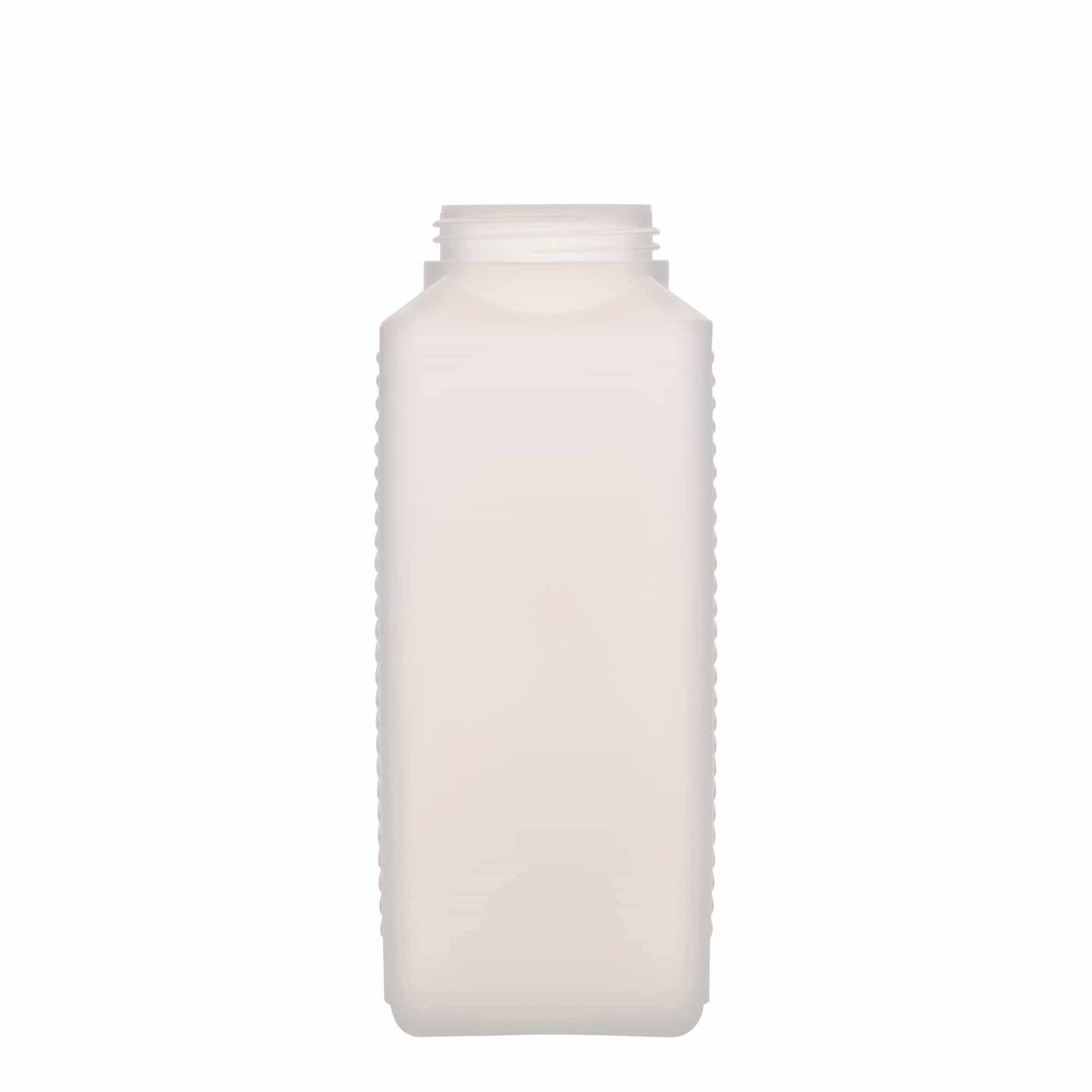 1000 ml vid halsflaske, firkantet, HDPE-plast, natur, åpning: DIN 60 EPE 1000 ml vid halsflaske, firkantet, HDPE-plast, natur, åpning: DIN 60 EPE