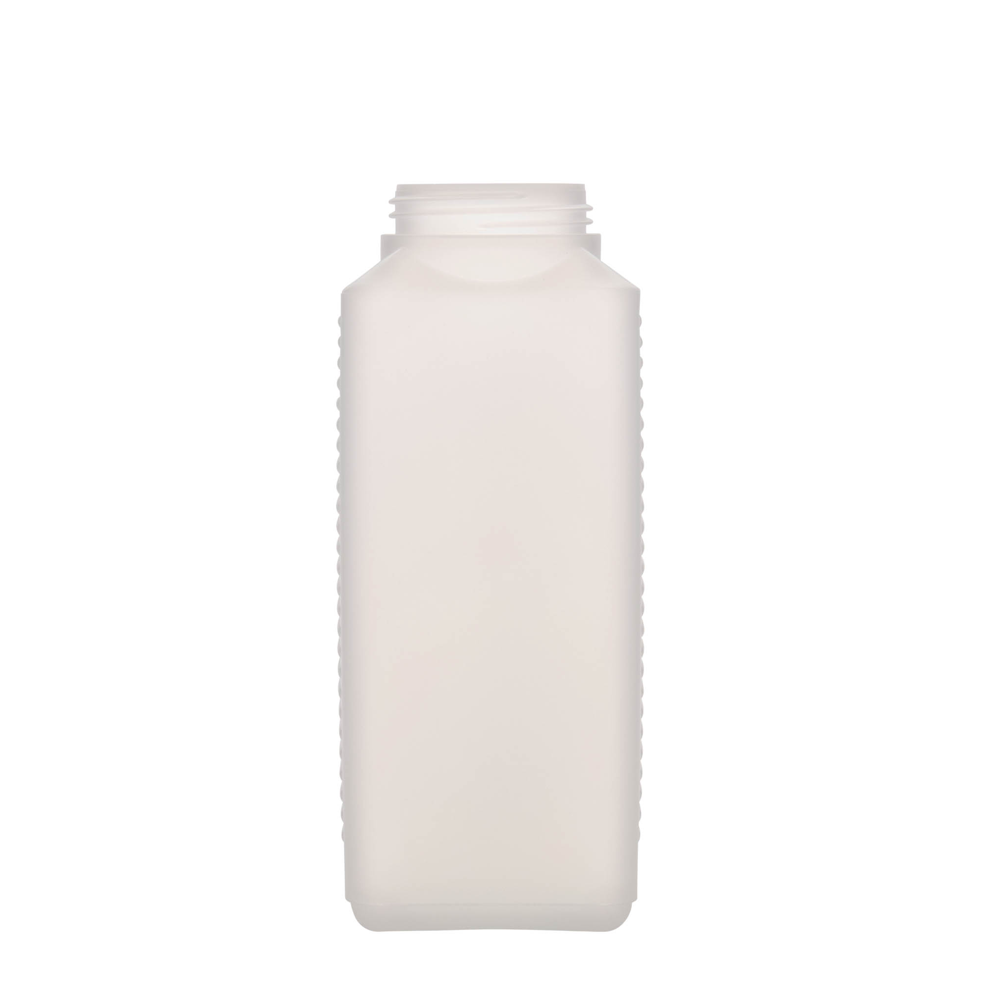 1.000 ml vid hals flaske, rektangulær, HDPE-plast, natur, åpning: DIN 60 EPE 1.000 ml vid hals flaske, rektangulær, HDPE-plast, natur, åpning: DIN 60 EPE
