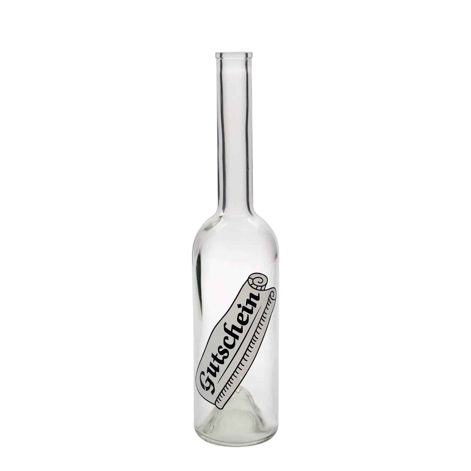 500 ml glassflaske 'Opera', motiv: gavekort, åpning: kork