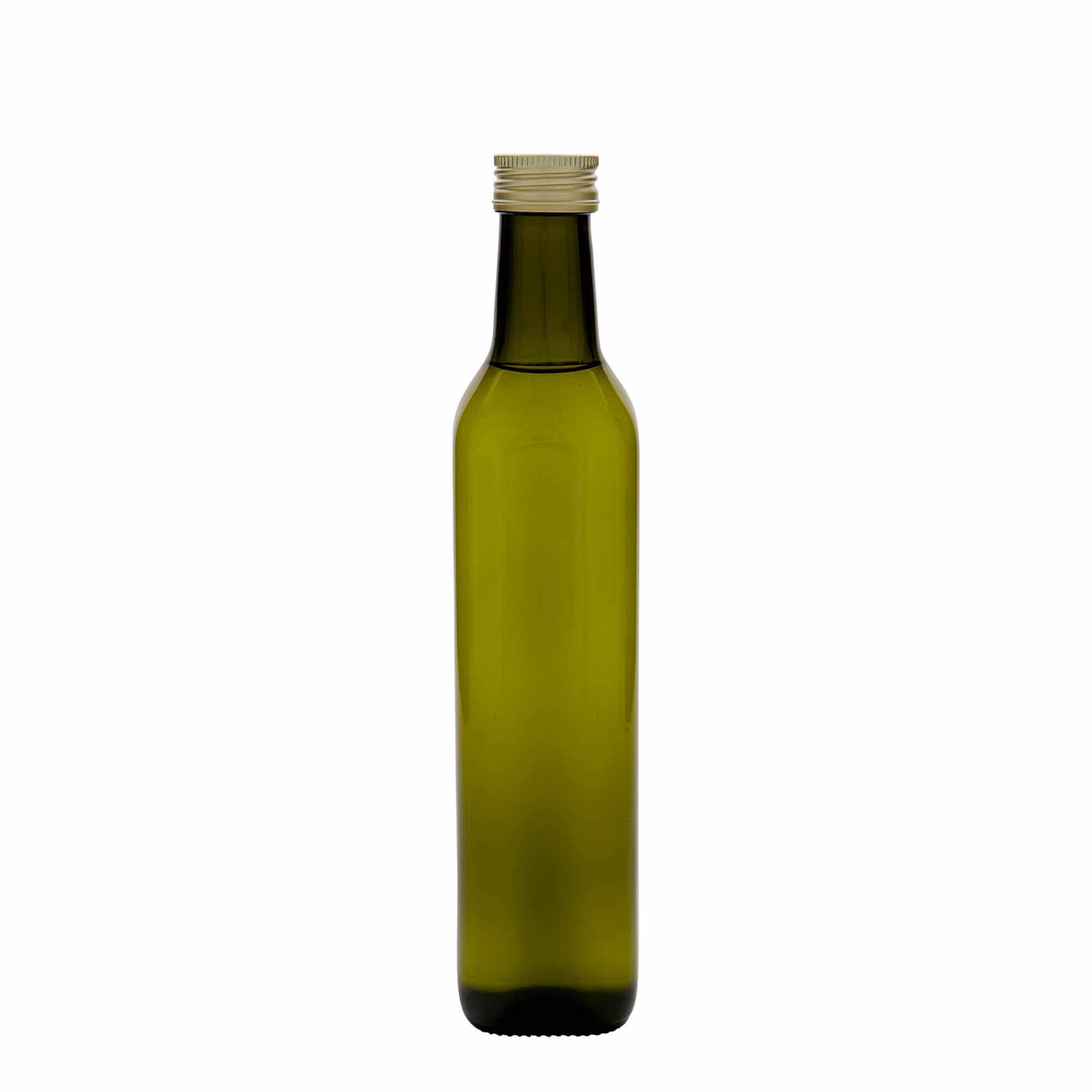 500 ml glassflaske "Marasca", kvadratisk, antikkgrønn, åpning: PP 31,5