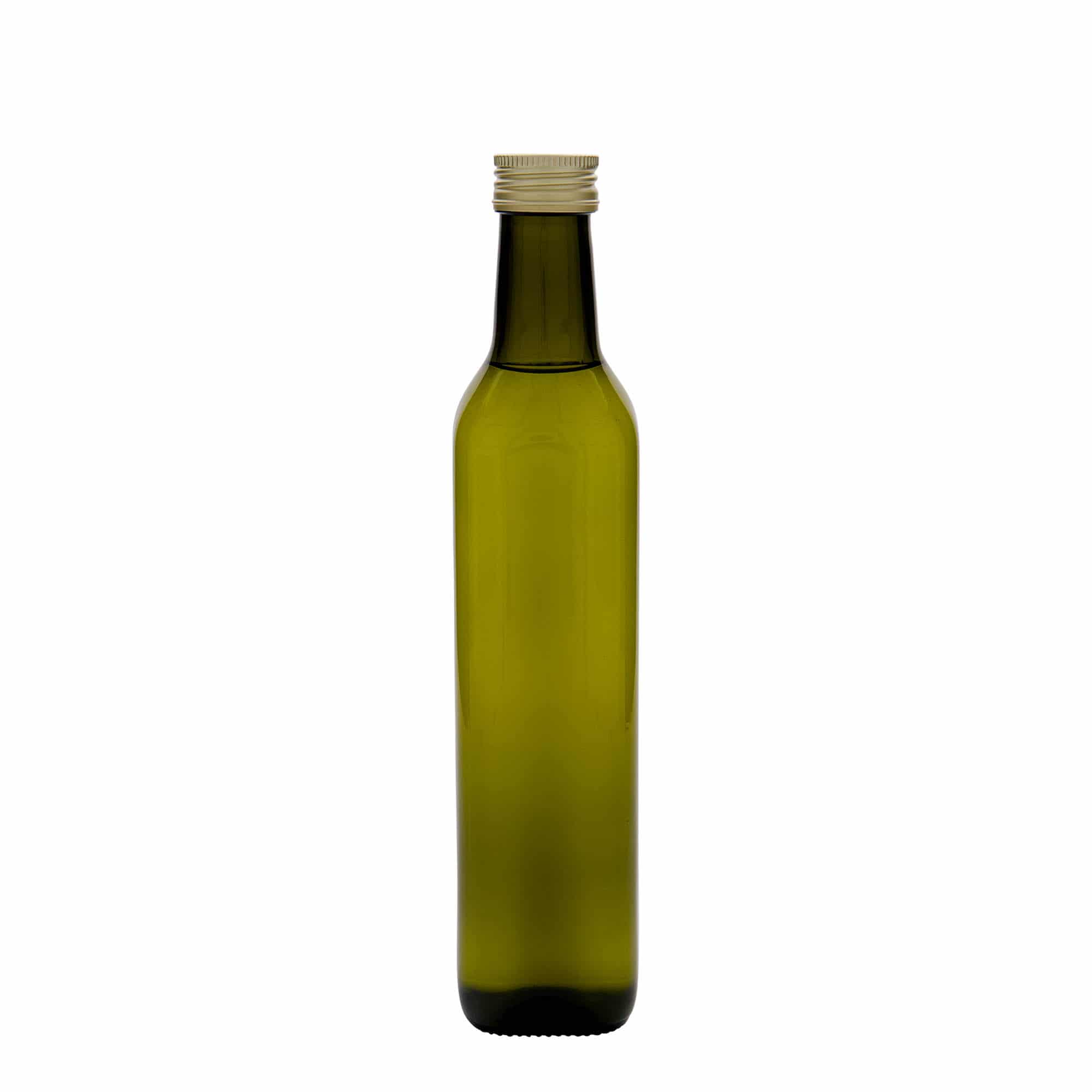 500 ml glassflaske 'Marasca', firkantet, antikkgrønn, åpning: PP 31,5