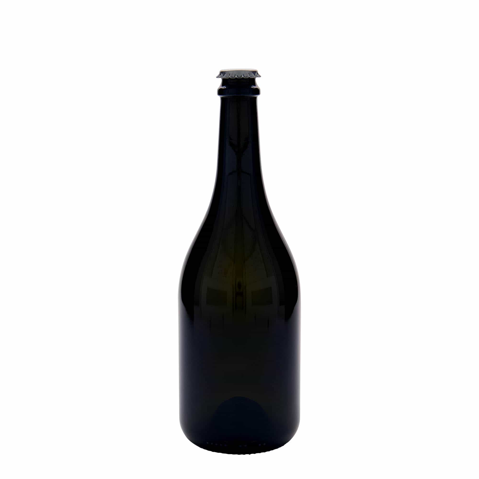 750 ml ølflaske "Horta", glass, antikkgrønn, åpning: Kronlokk