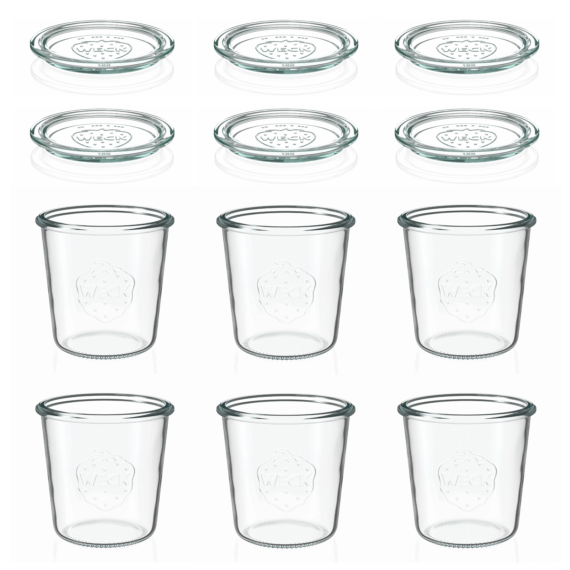 6x 580 ml WECK-sylteglass av terrintype med glasslokk RR 100