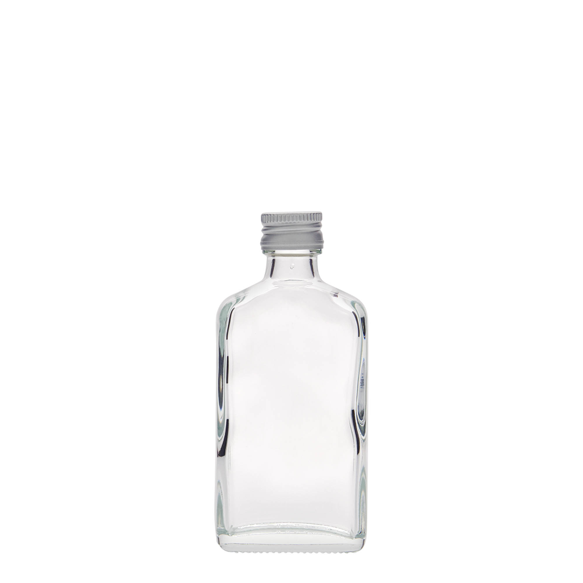 50 ml lommeflaske, rektangulær, glass, åpning: PP 18