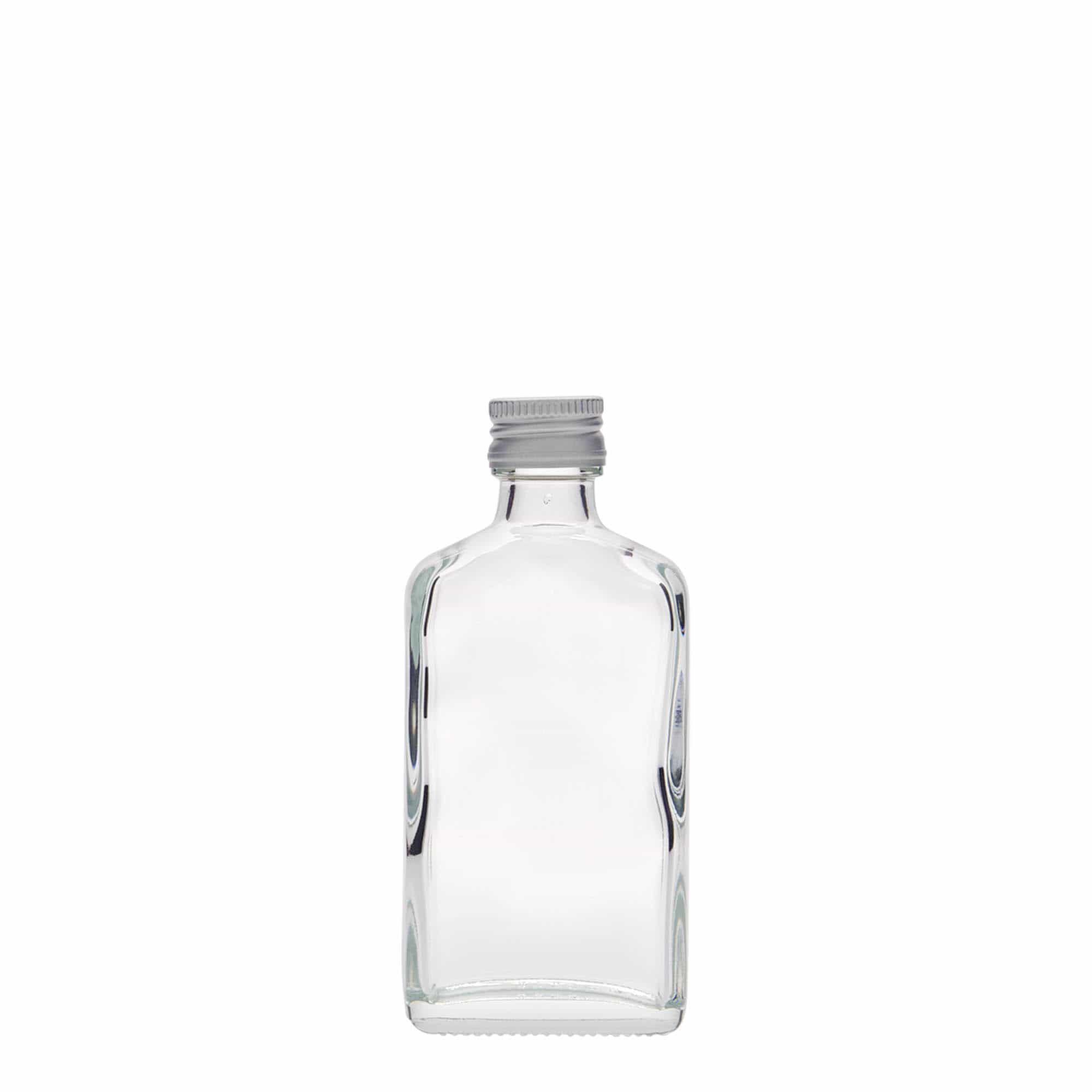 50 ml lommeflaske, rektangulær, glass, åpning: PP 18