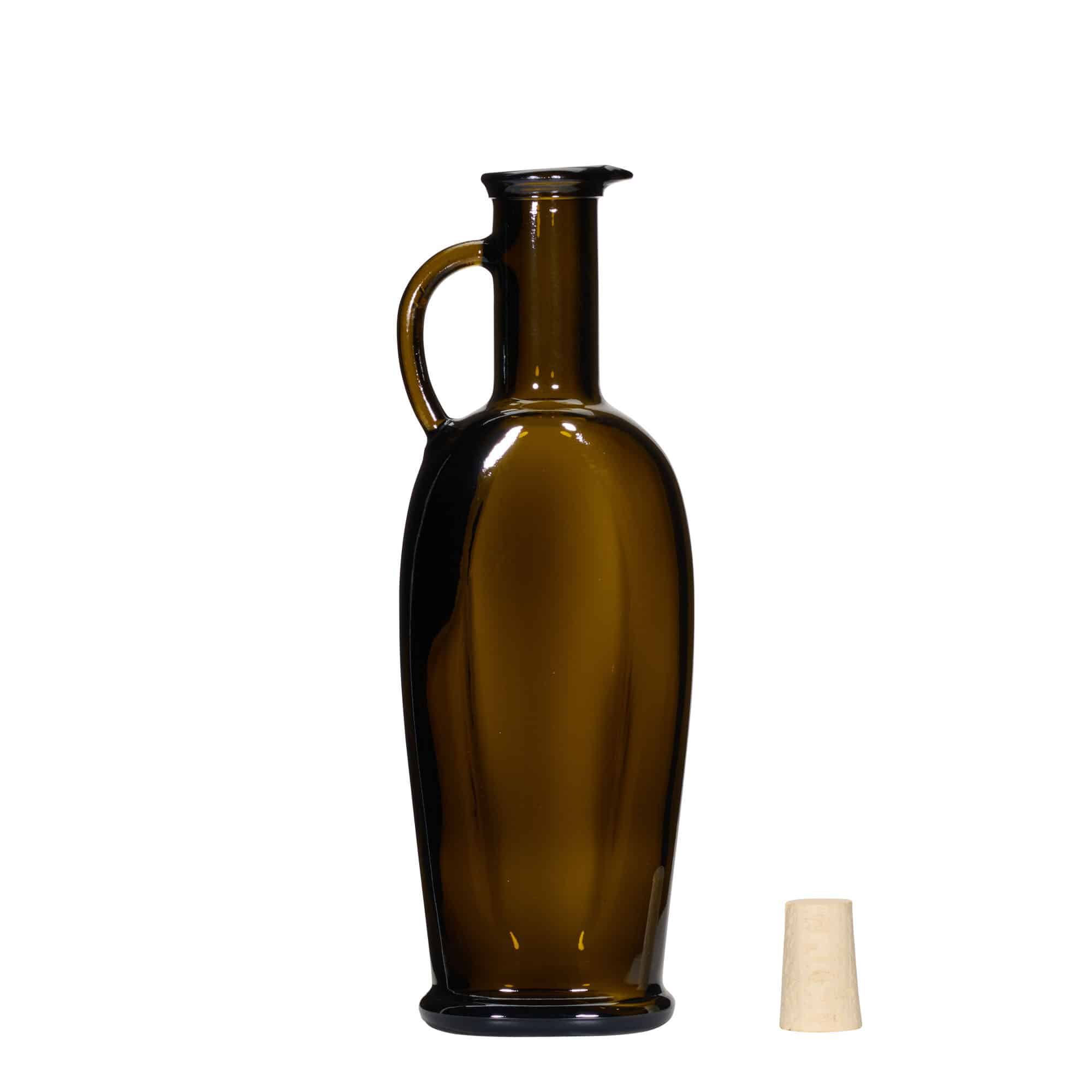 250 ml glassflaske "Eleganta", oval, antikkgrønn, åpning: Kork