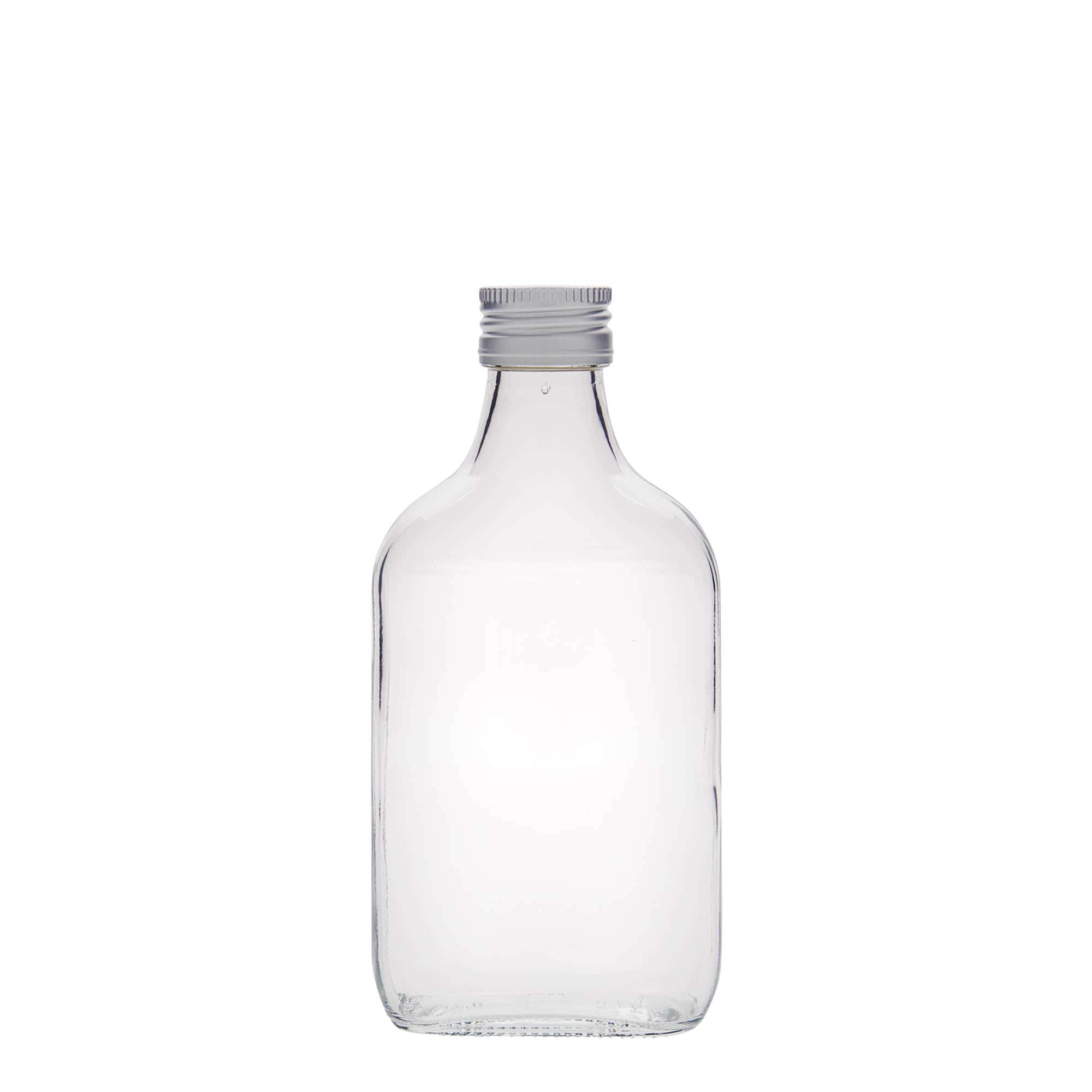 200 ml lommeflaske, firkantet, glass, åpning: PP 28