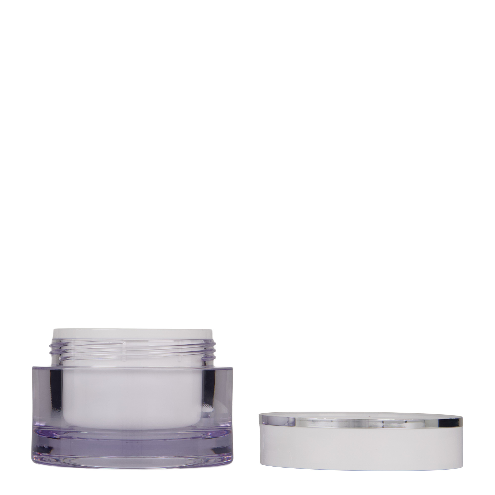 50 ml krukke, SAN-plast, hvit, åpning: skrukork 50 ml krukke, SAN-plast, hvit, åpning: skrukork