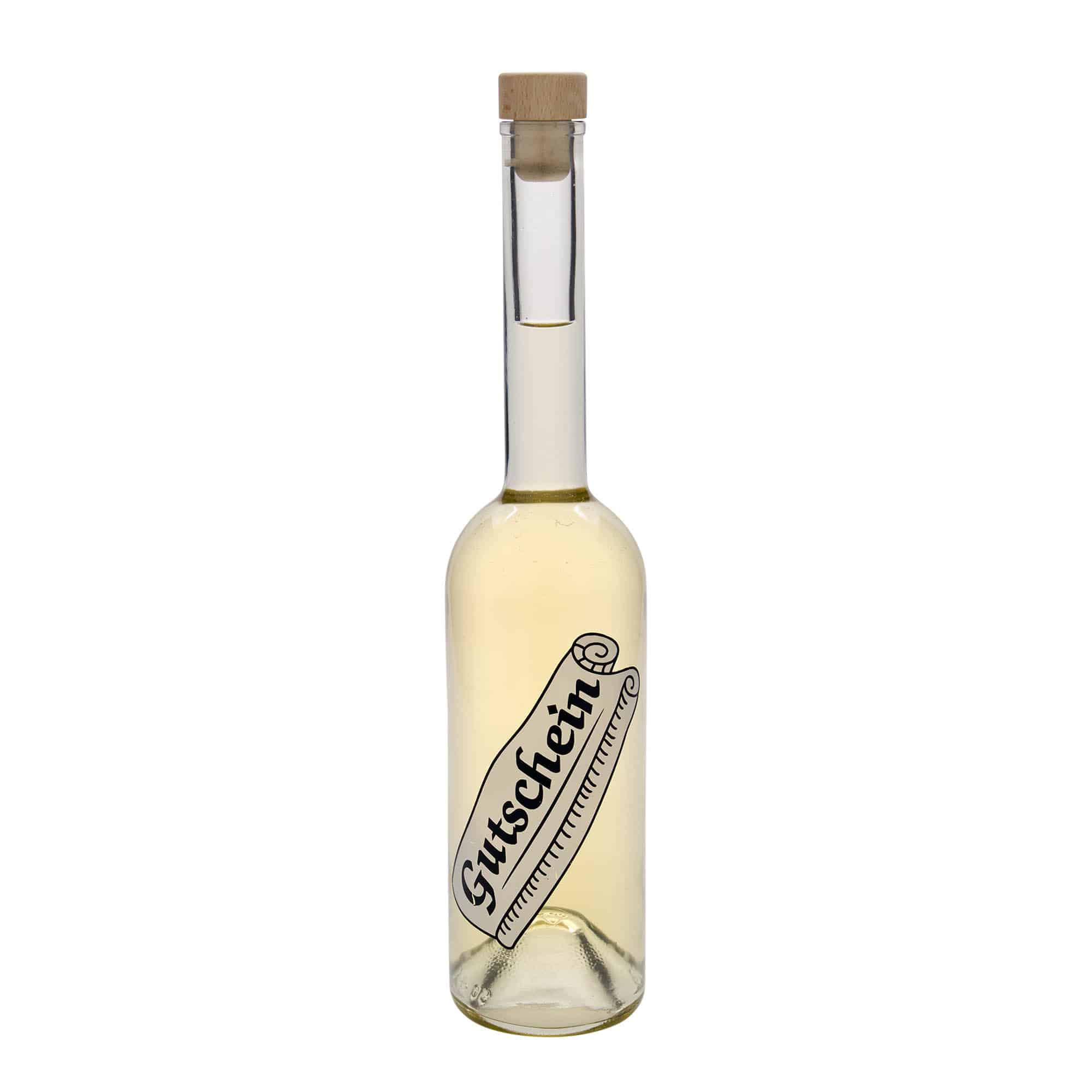 500 ml glassflaske 'Opera', motiv: gavekort, åpning: kork