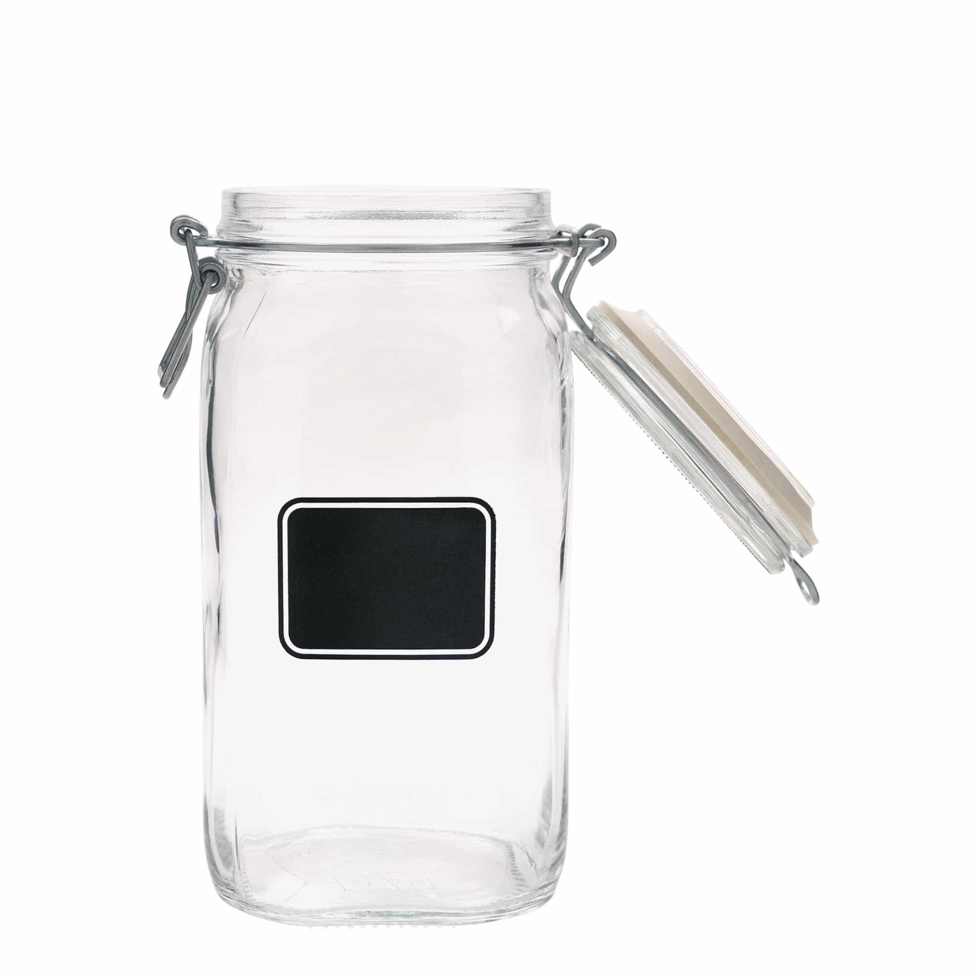 1500 ml bøyleglass "Fido", motiv: Etikettfelt, kvadratisk, åpning: Bøylelokk