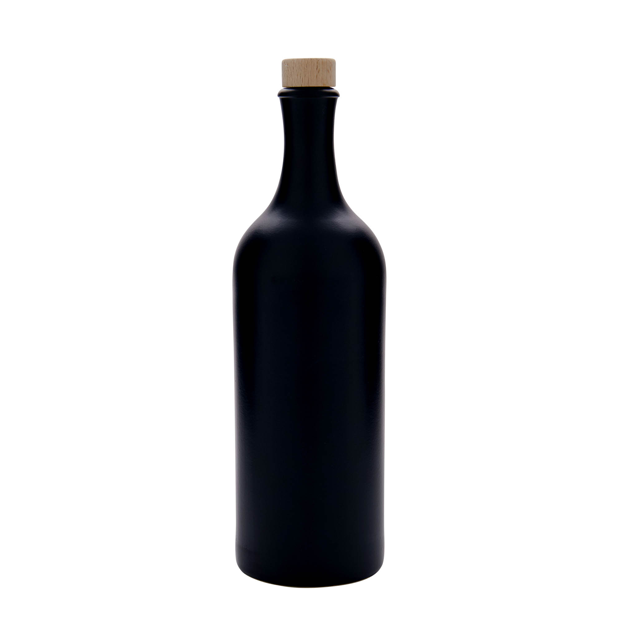 750 ml langhals tonnekaraffel, steingods, svart, munnstykke: kork