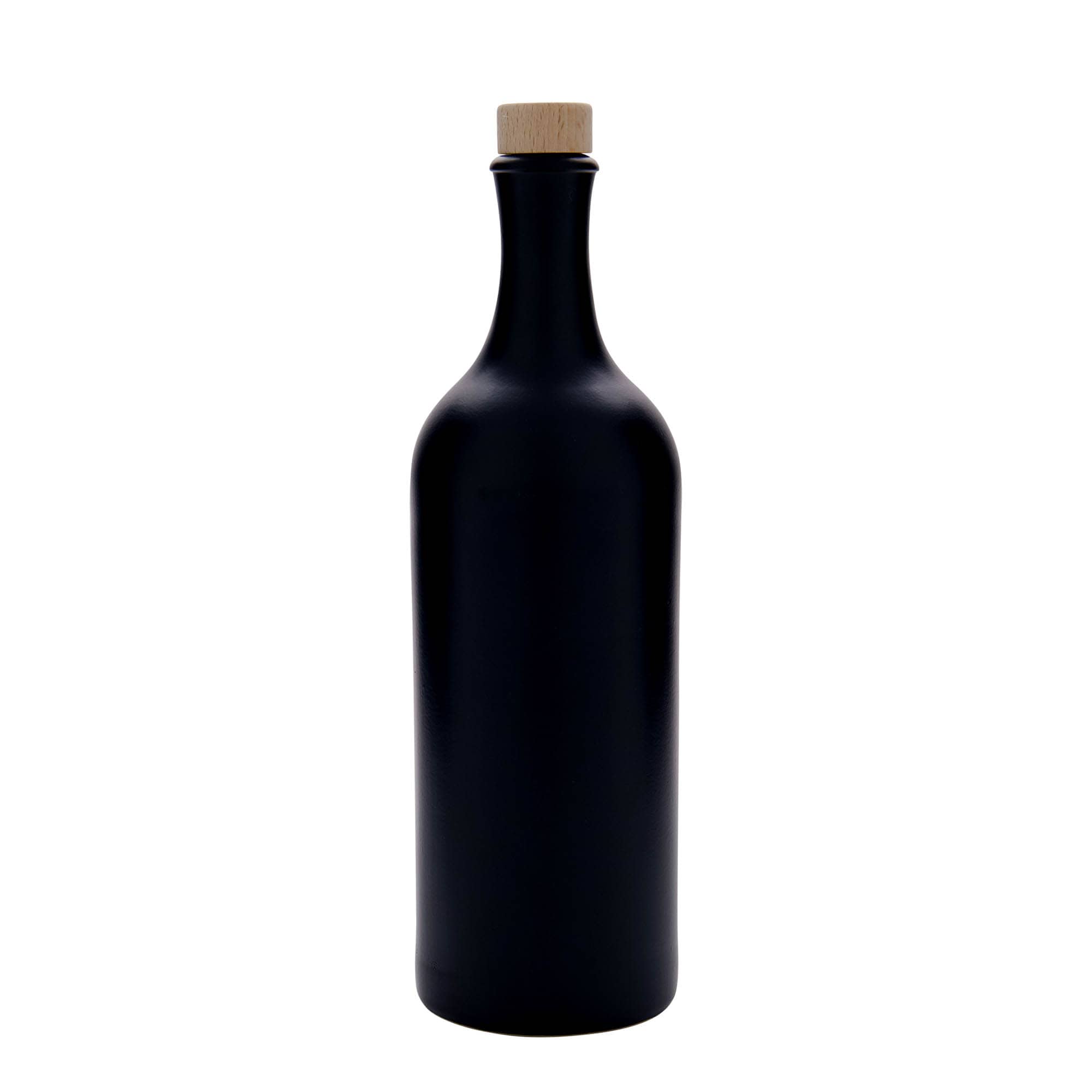 750 ml langhals tonnekaraffel, steingods, svart, munnstykke: kork