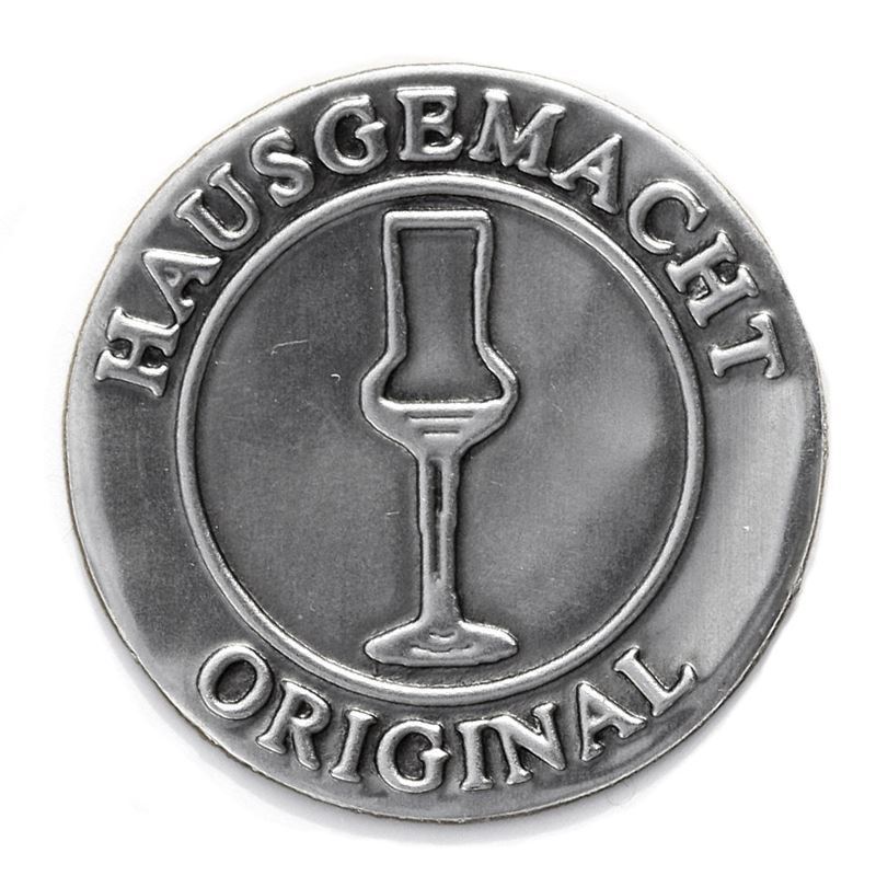 Tinnetikett "Original hjemmelaget", rund, metall, sølv Tinnetikett "Original hjemmelaget", rund, metall, sølv