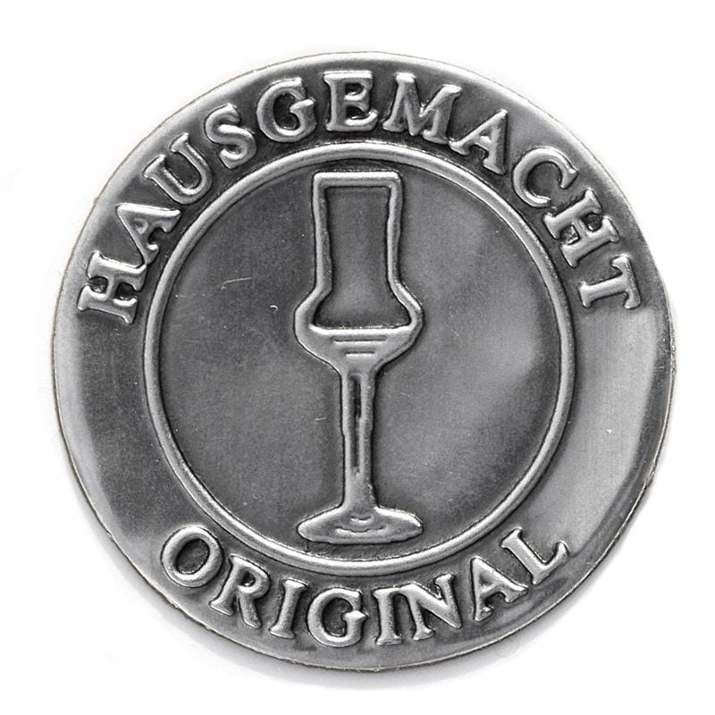 Tinnetikett 'Original Hjemmelaget', rund, metall, sølvfarget