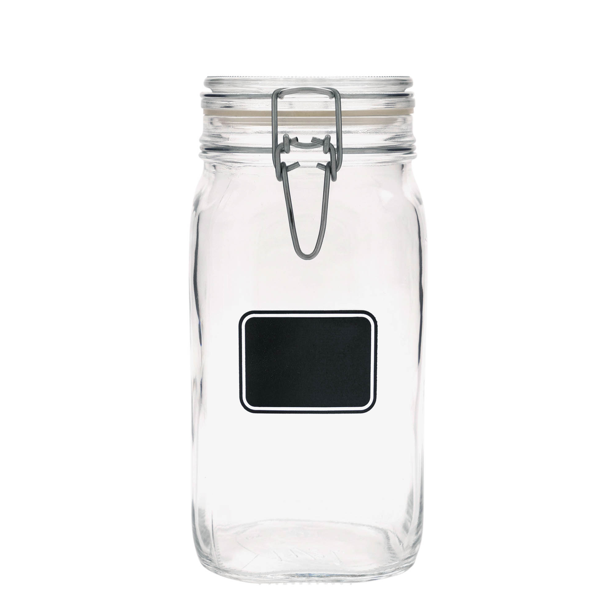 1.500 ml trådspenneglass 'Fido', motiv: etikettfelt, firkantet, åpning: trådspennelokk