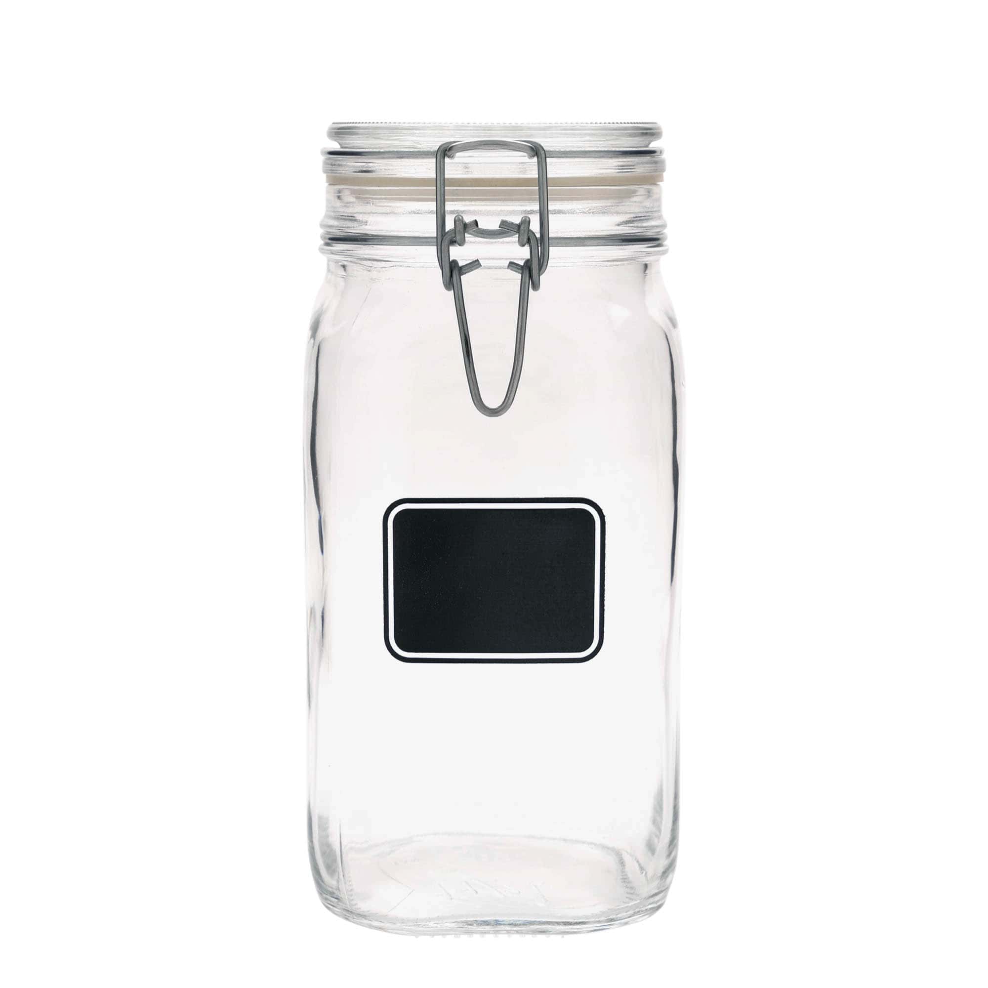 1.500 ml trådspenneglass 'Fido', motiv: etikettfelt, firkantet, åpning: trådspennelokk