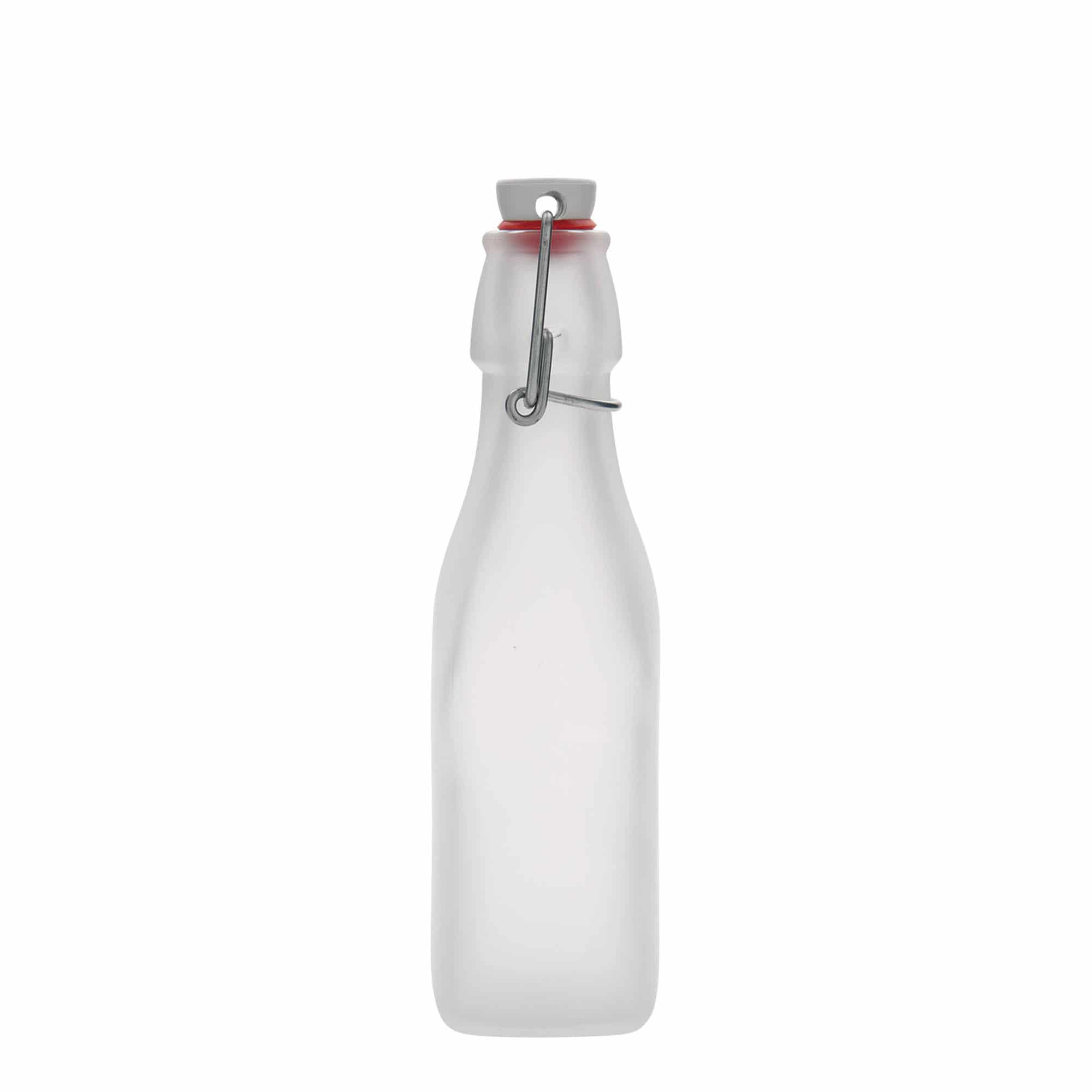 250 ml glassflaske "Swing, kvadratisk, hvit, åpning: Bøylelokk 250 ml glassflaske "Swing, kvadratisk, hvit, åpning: Bøylelokk