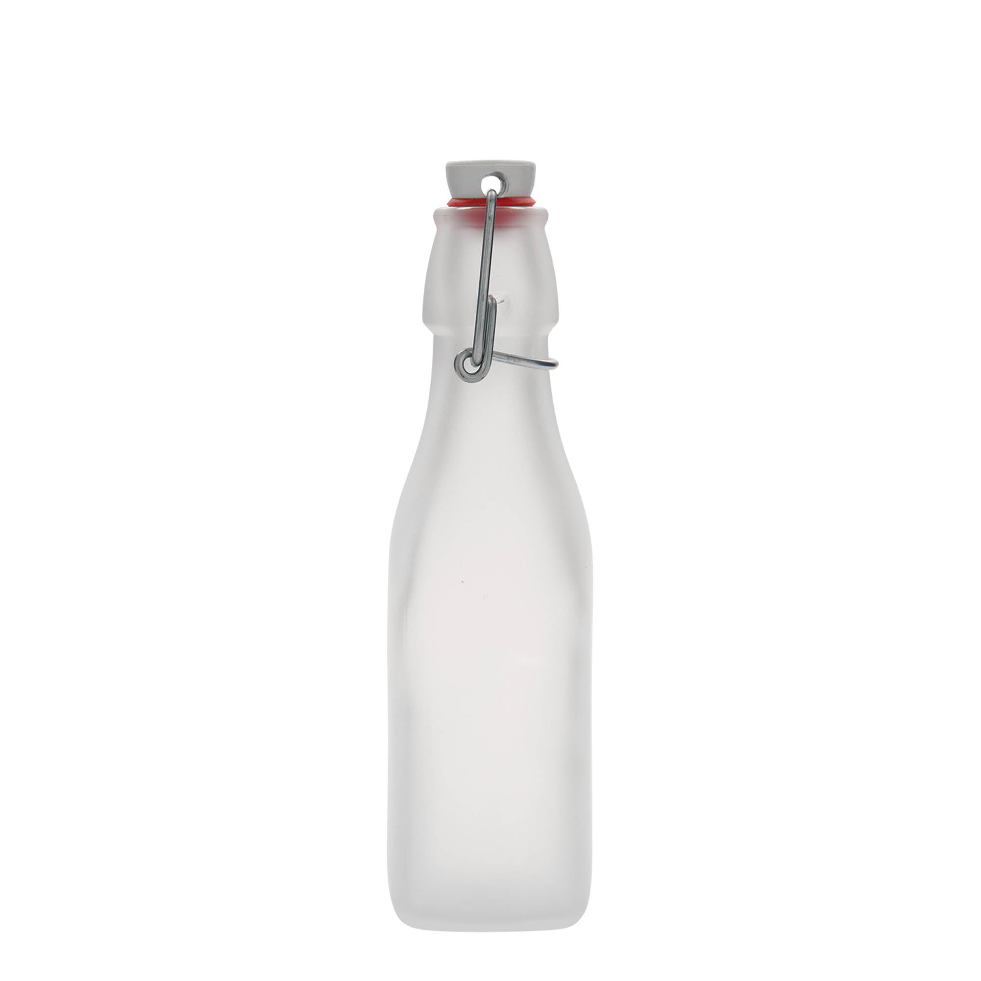 250 ml glassflaske 'Swing, firkantet, hvit, åpning: klemmeåpning