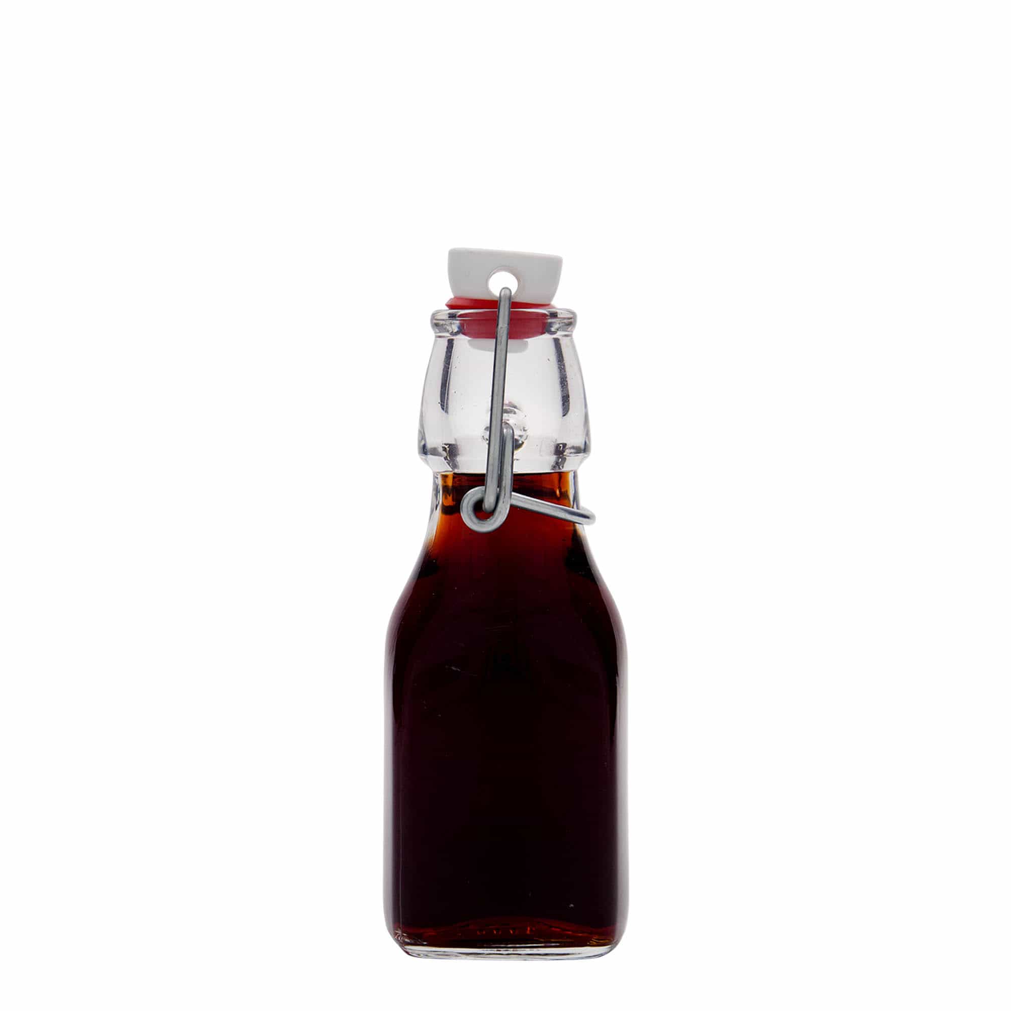 125 ml glassflaske "Swing", kvadratisk, åpning: Bøylelokk