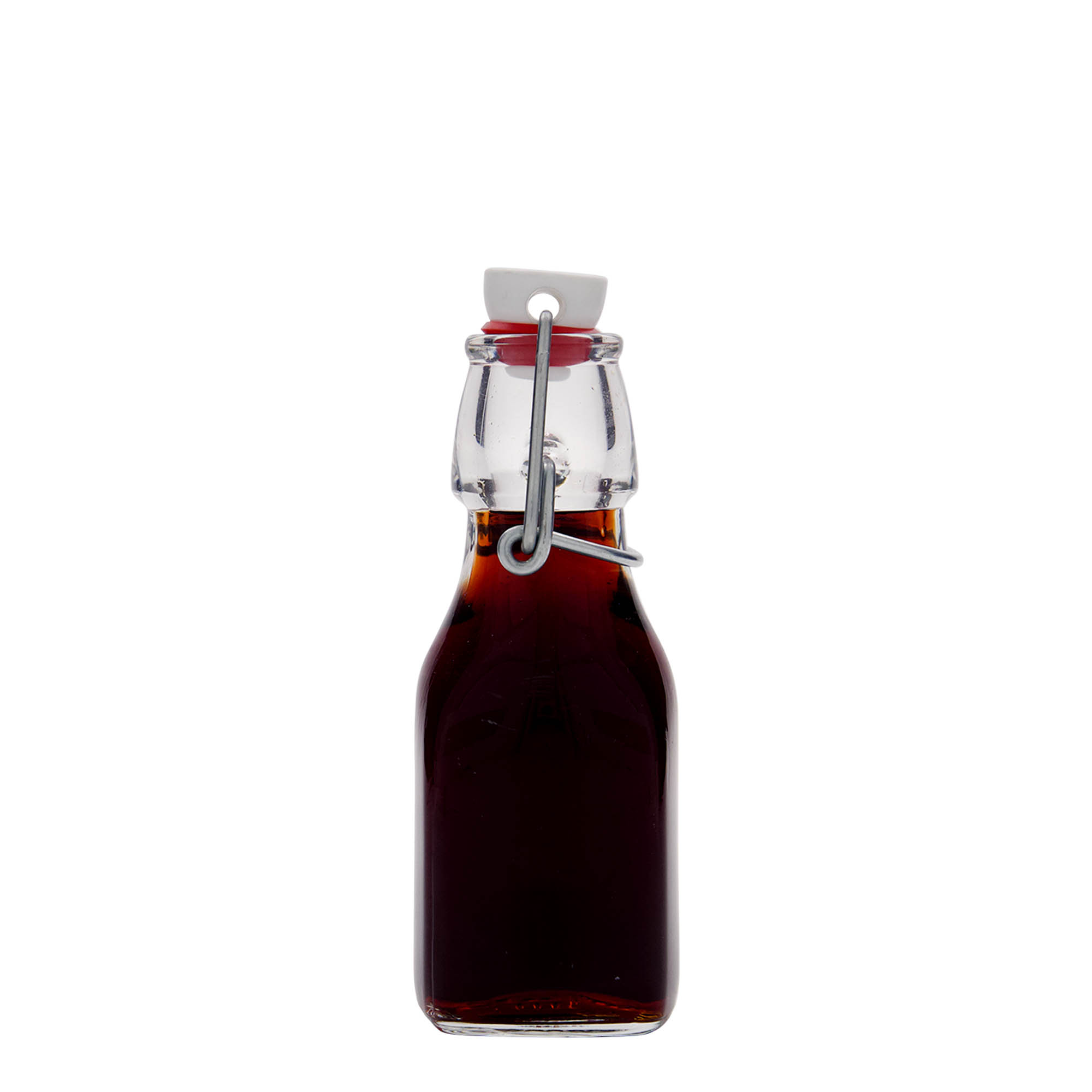 125 ml glassflaske "Swing", kvadratisk, åpning: Bøylelokk