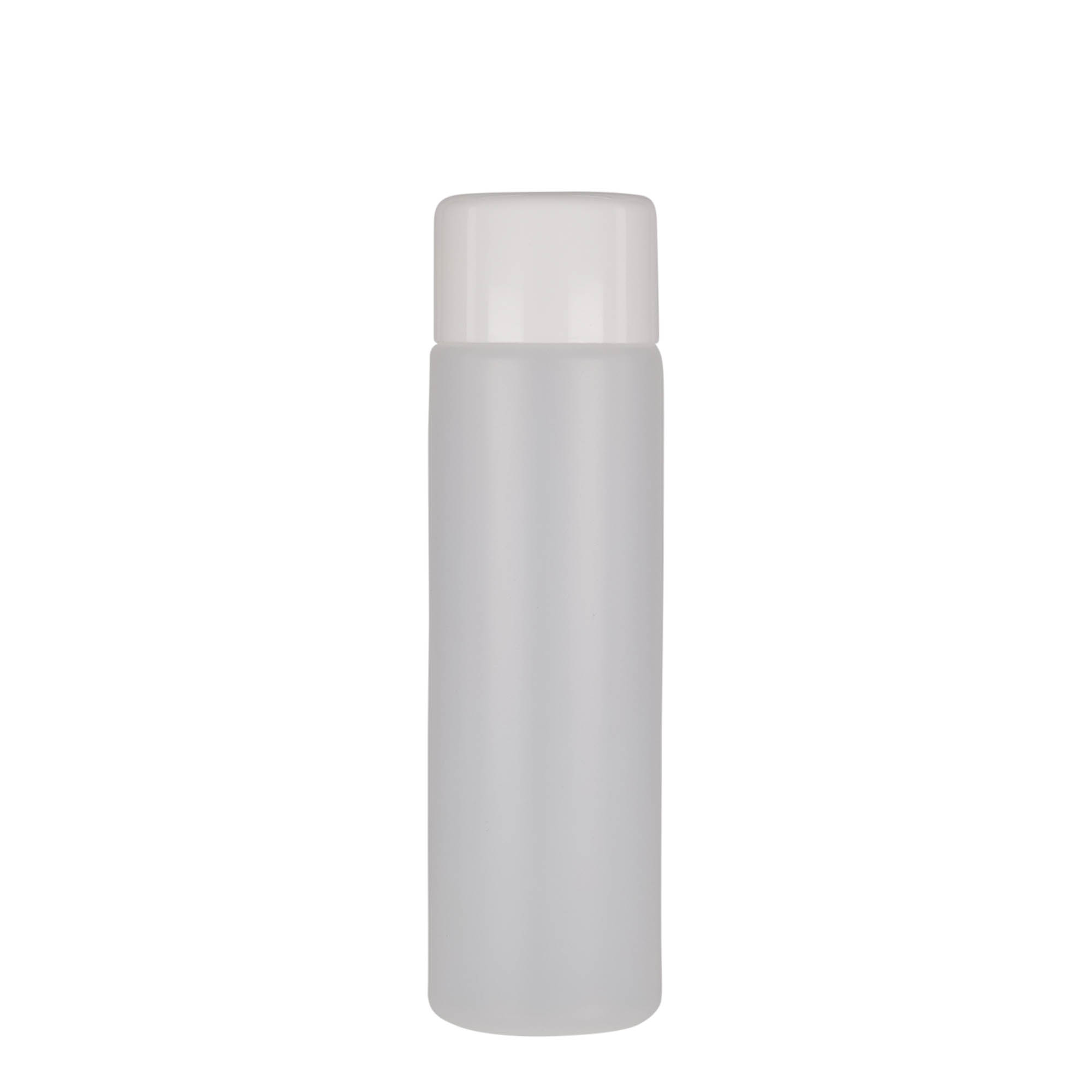 250 ml rund flaske, PE-plast, natur, åpning: skrukork