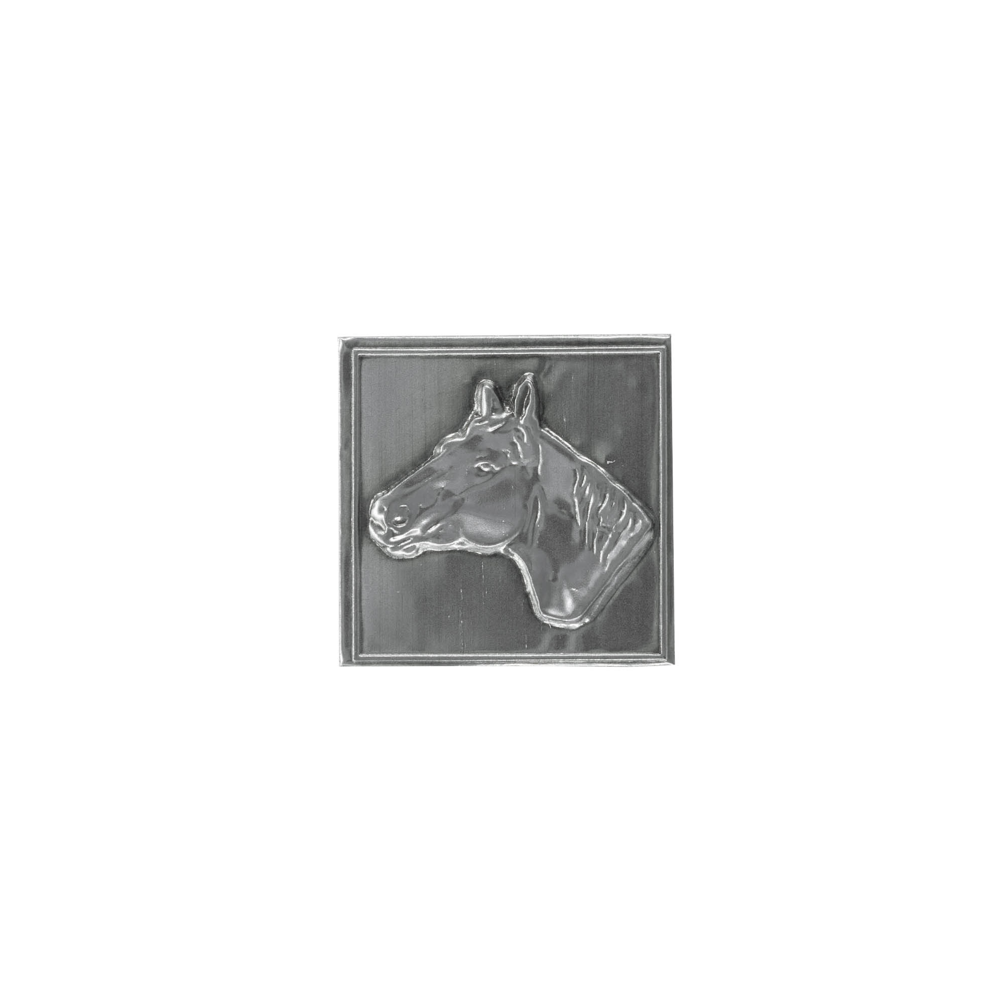 Tinnetikett 'Pferd', kvadratisk, metall, sølv Tinnetikett 'Pferd', kvadratisk, metall, sølv