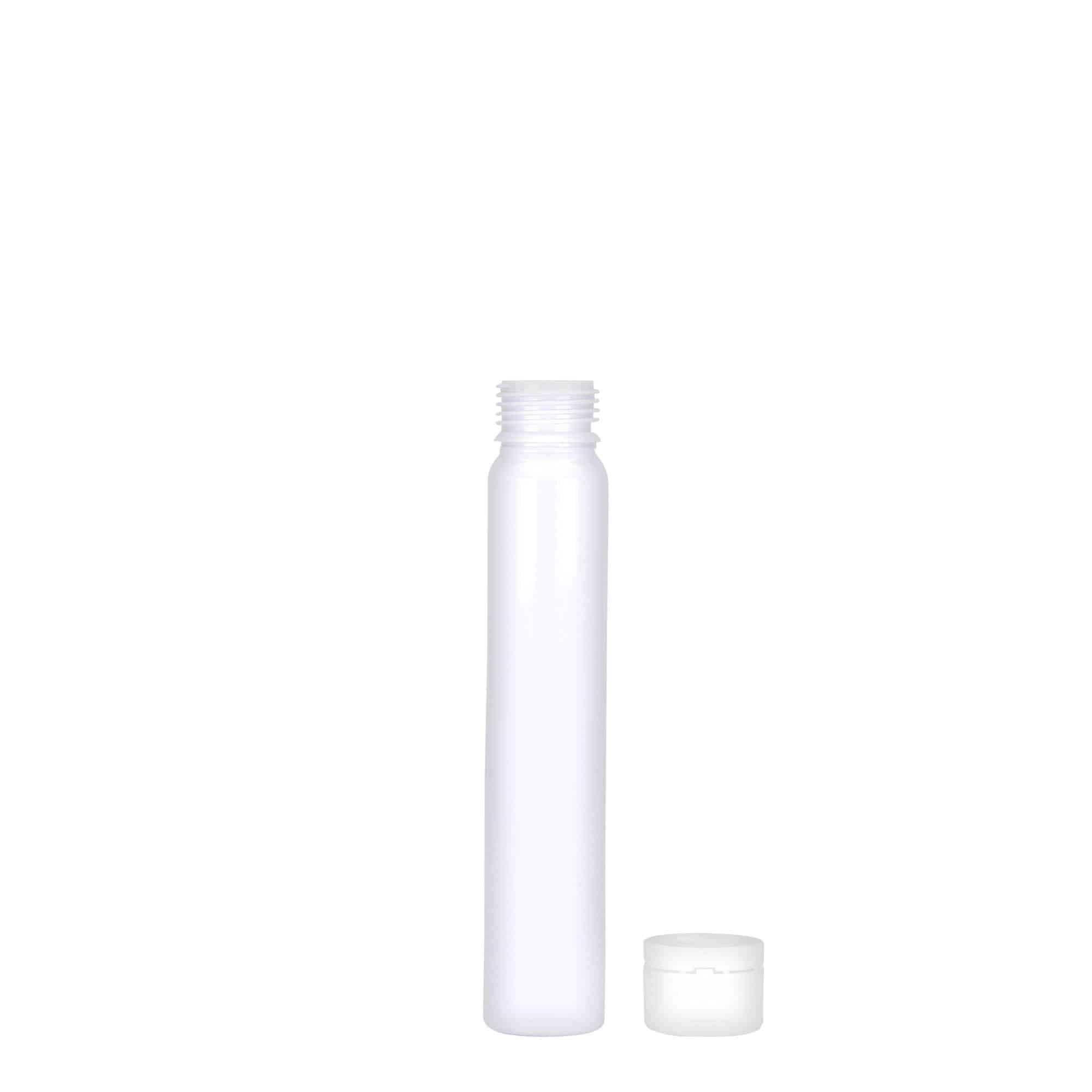 25 ml PET-rør, plast, hvit, åpning: skrukork