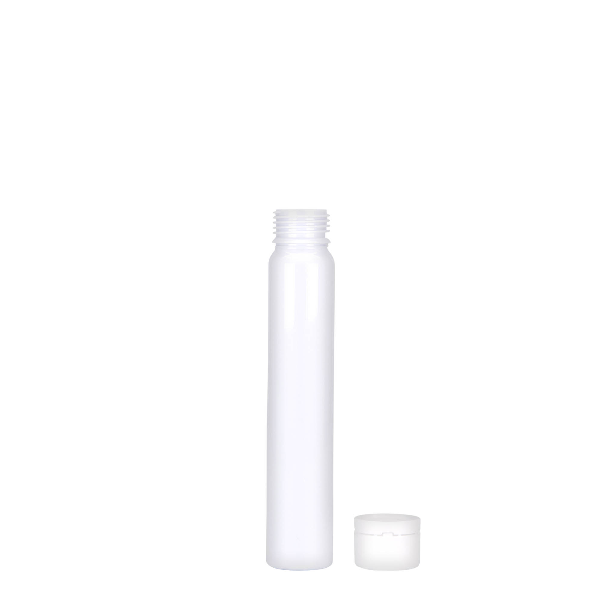 25 ml PET-rør, plast, hvit, åpning: skrukork