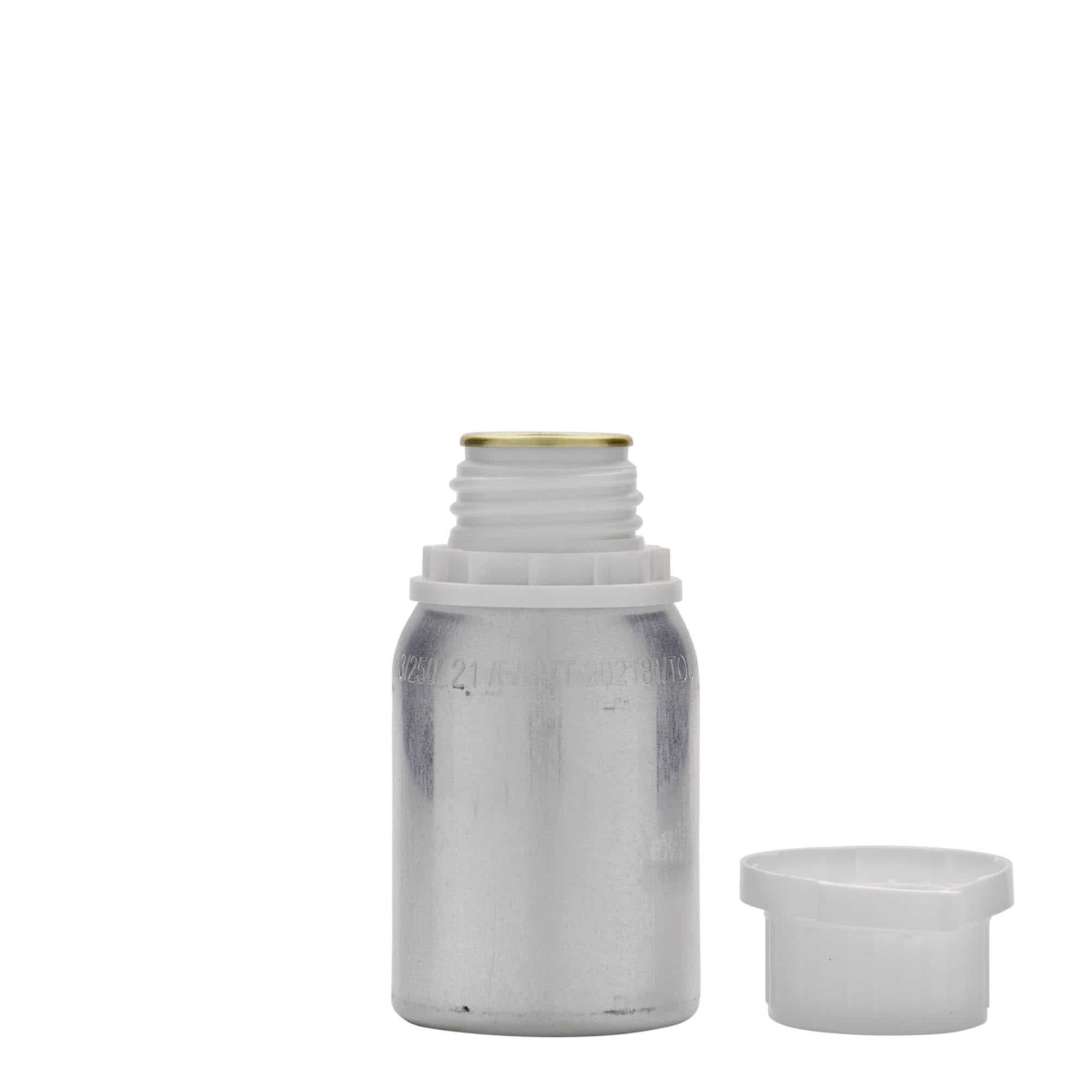 125 ml aluminiumsflaske, metall, sølv, åpning: DIN 32