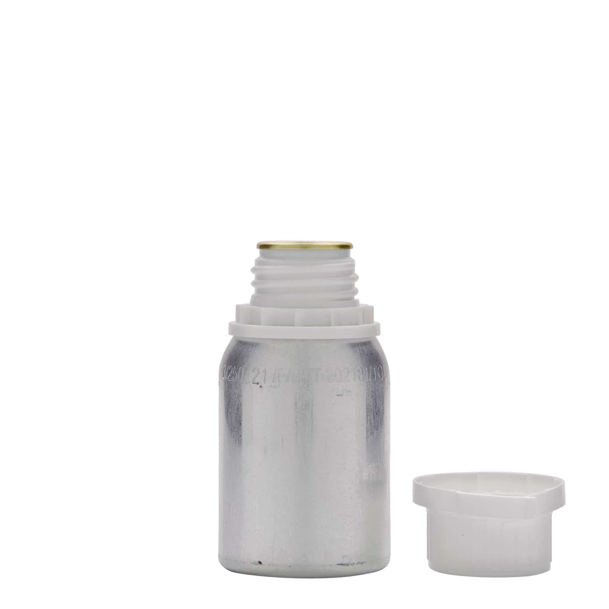 125 ml aluminiumsflaske, metall, sølv, åpning: DIN 32
