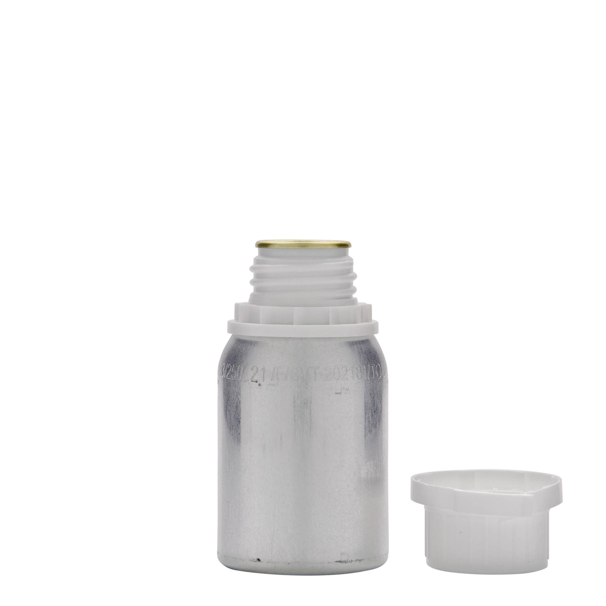 125 ml aluminiumsflaske, metall, sølv, åpning: DIN 32