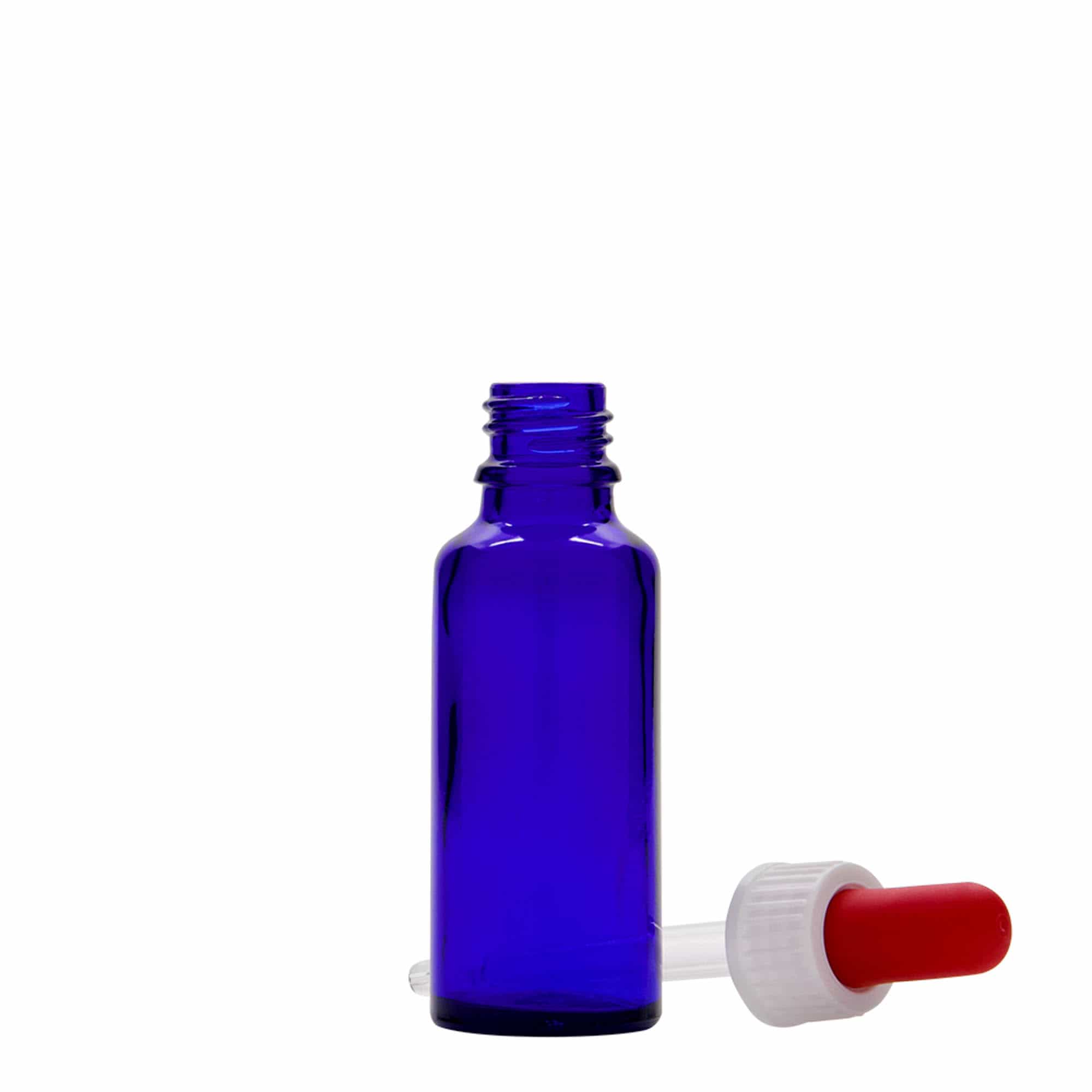 30 ml pipetteflaske medisin, glass, kongeblå-rød, åpning: DIN 18 30 ml pipetteflaske medisin, glass, kongeblå-rød, åpning: DIN 18