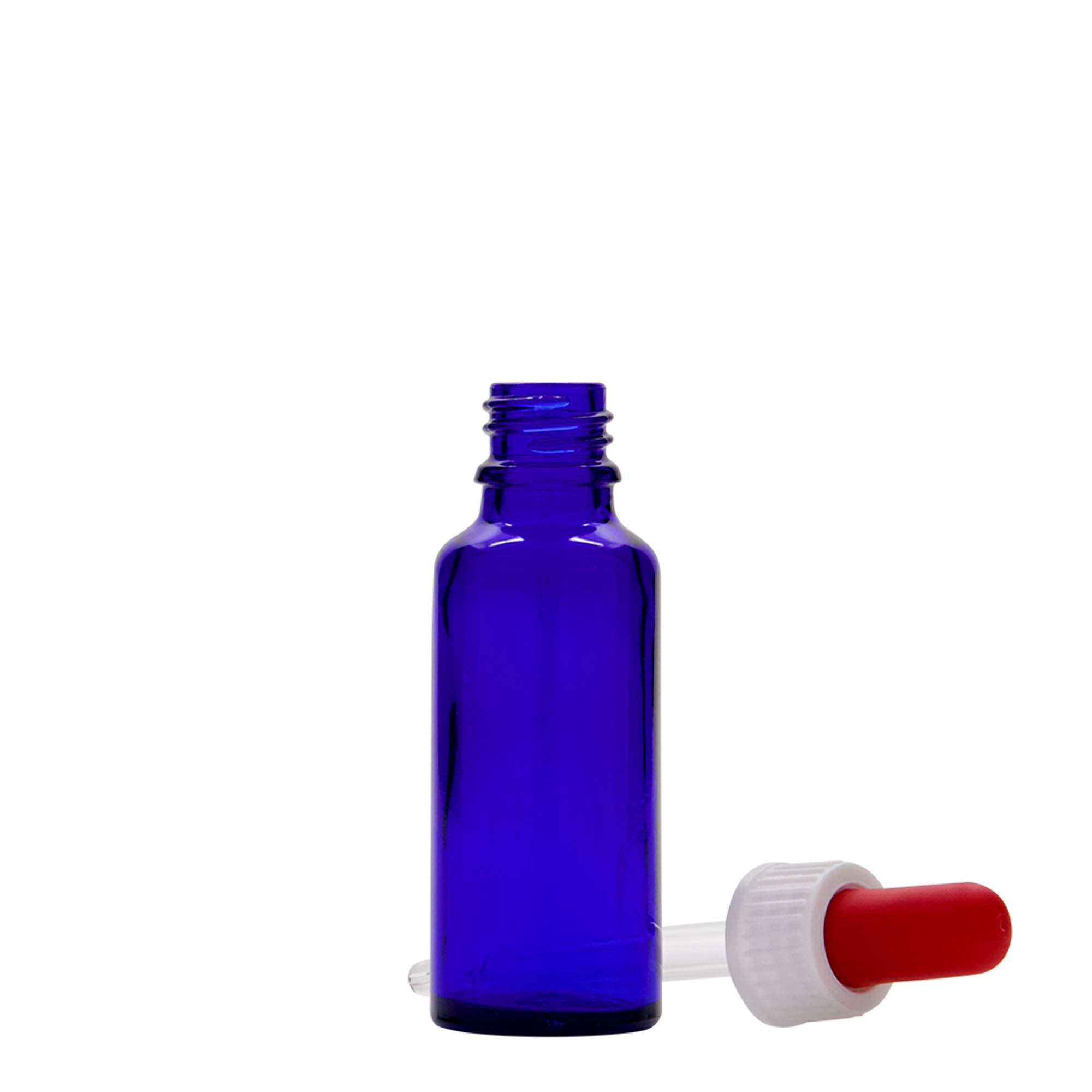 30 ml pipetteflaske medisin, glass, kongeblå-rød, åpning: DIN 18 30 ml pipetteflaske medisin, glass, kongeblå-rød, åpning: DIN 18