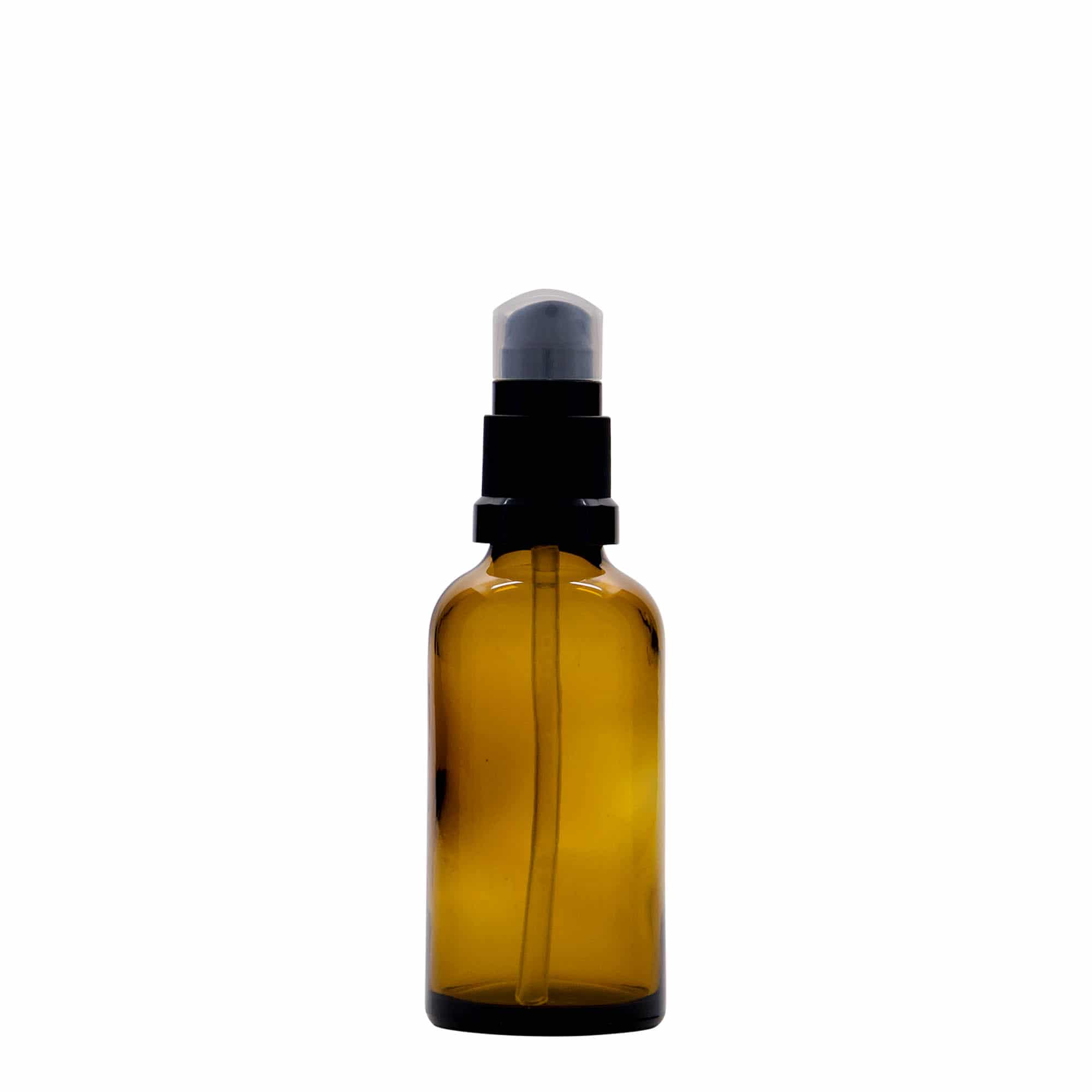 50 ml medisinflaske med lotionpumpe, glass, brun, åpning: DIN 18 50 ml medisinflaske med lotionpumpe, glass, brun, åpning: DIN 18